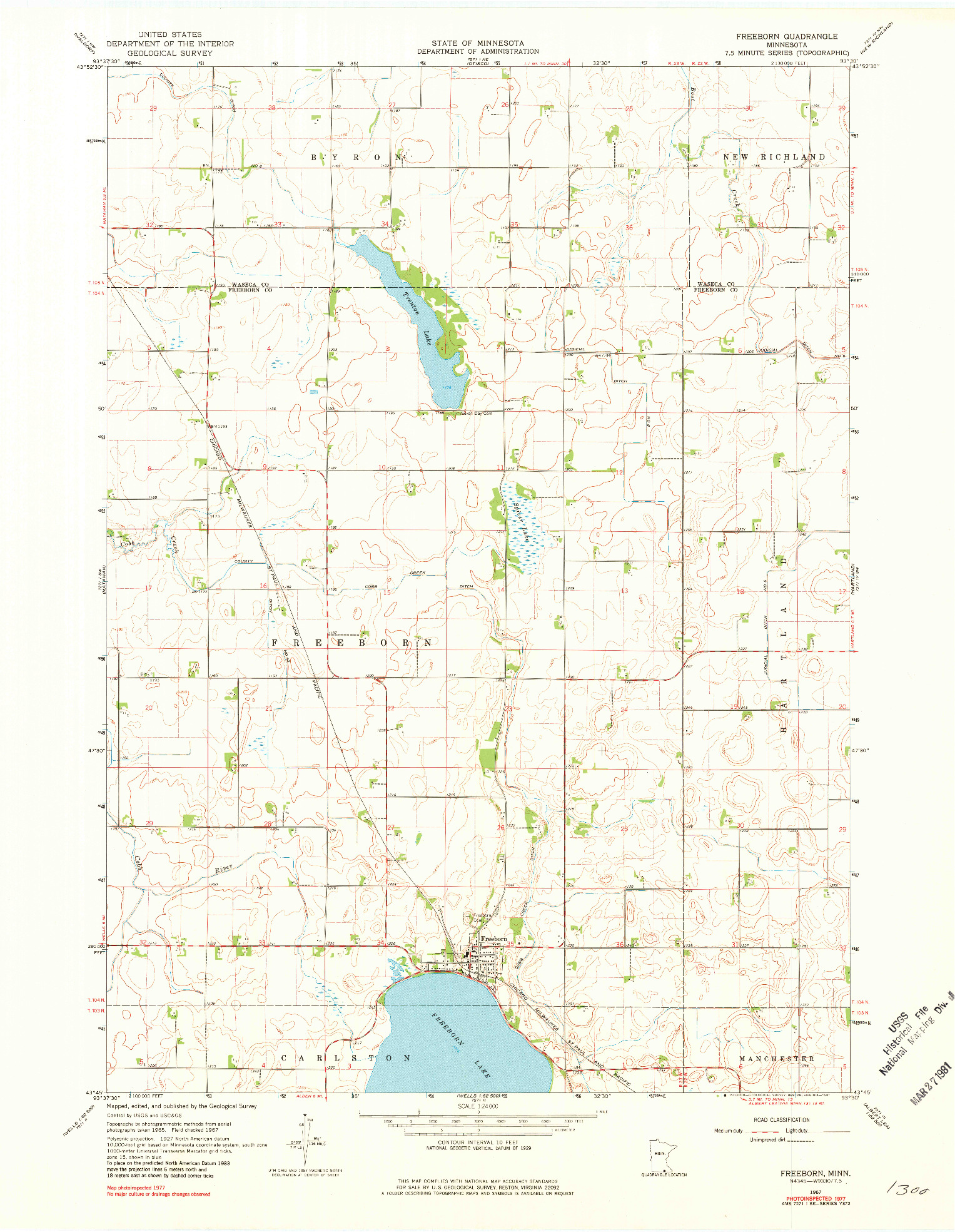 USGS 1:24000-SCALE QUADRANGLE FOR FREEBORN, MN 1967