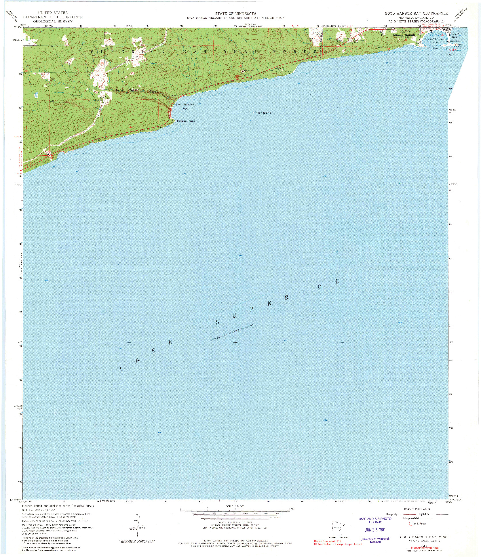 USGS 1:24000-SCALE QUADRANGLE FOR GOOD HARBOR BAY, MN 1958