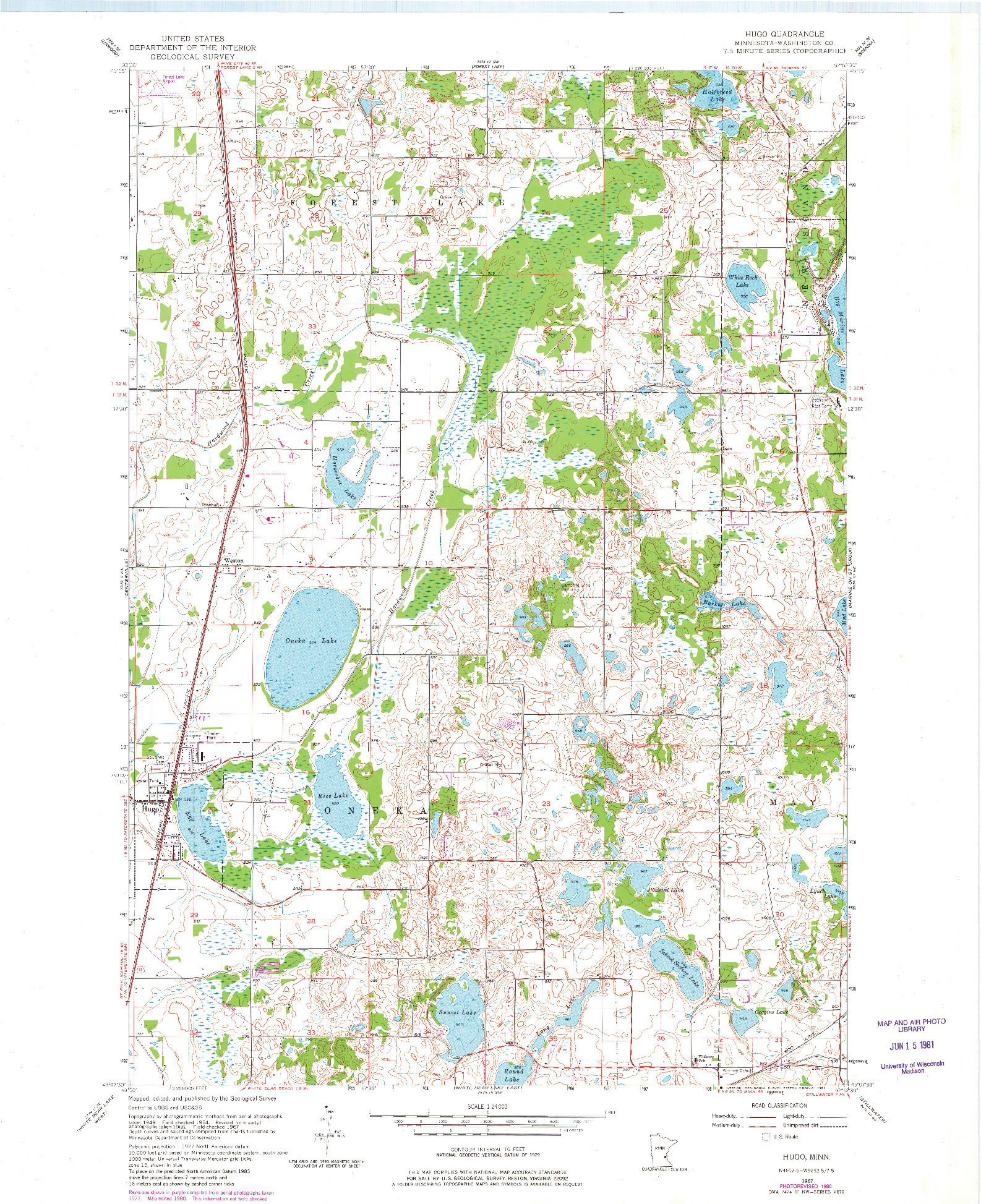 USGS 1:24000-SCALE QUADRANGLE FOR HUGO, MN 1967