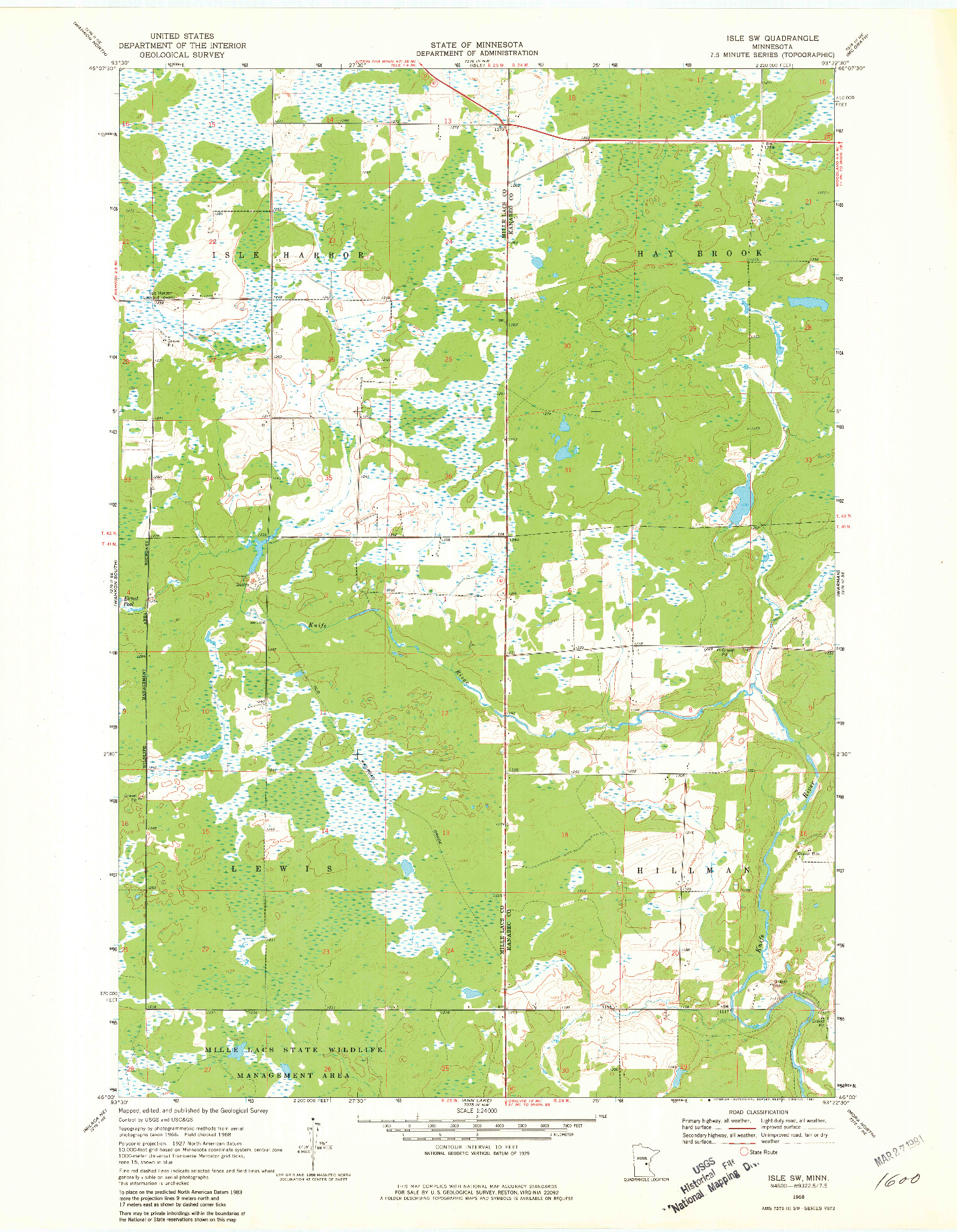 USGS 1:24000-SCALE QUADRANGLE FOR ISLE SW, MN 1968