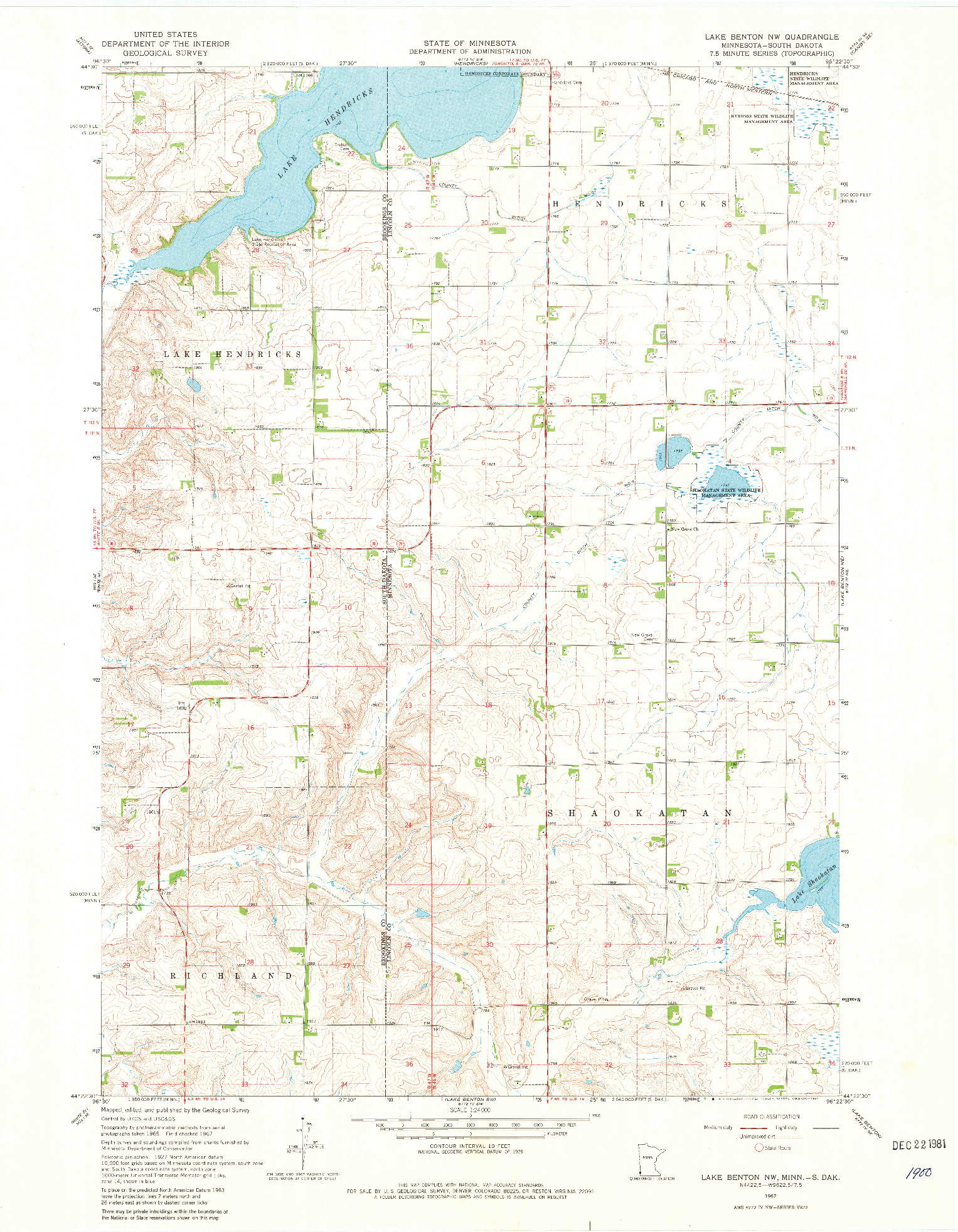 USGS 1:24000-SCALE QUADRANGLE FOR LAKE BENTON NW, MN 1967