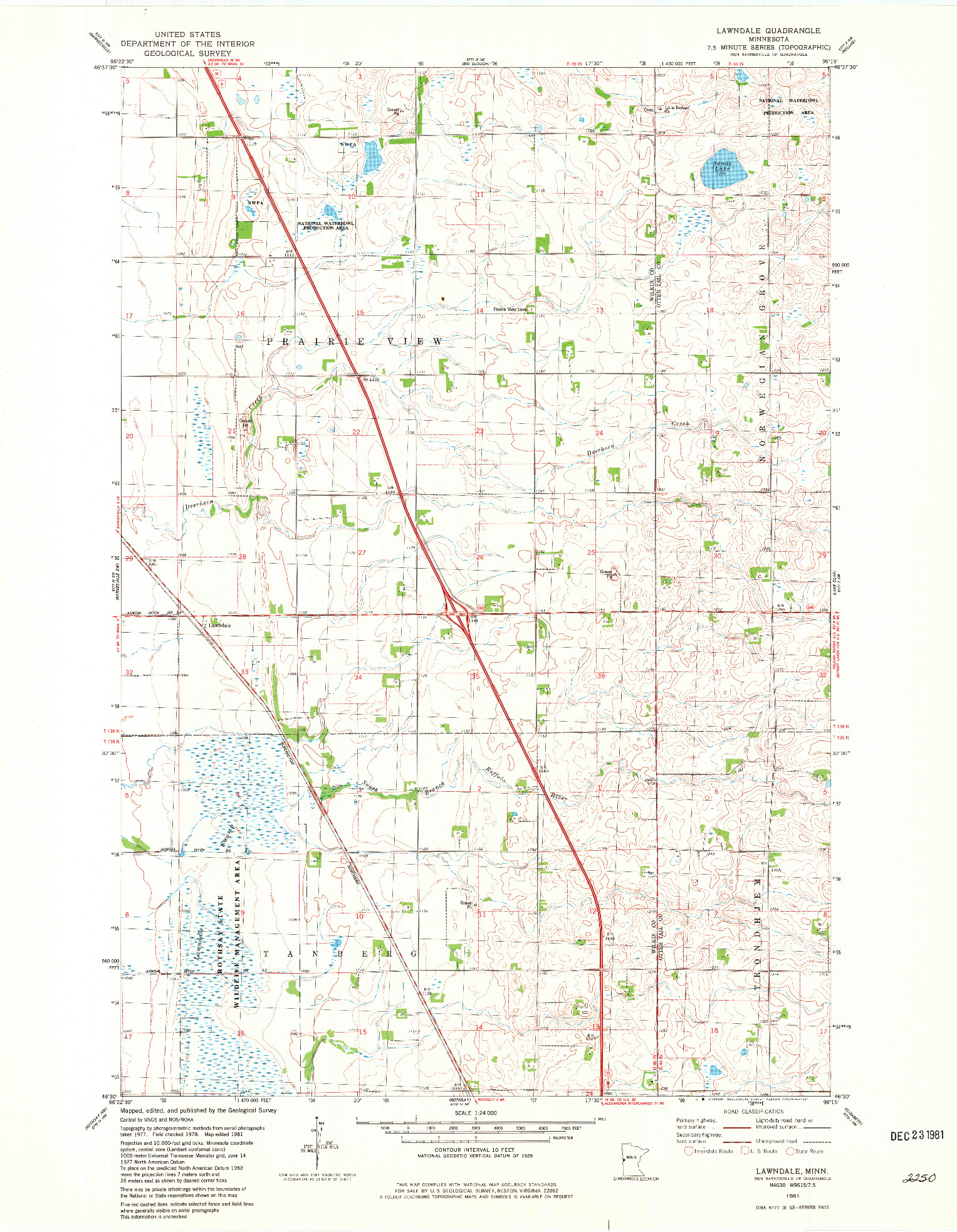 USGS 1:24000-SCALE QUADRANGLE FOR LAWNDALE, MN 1981