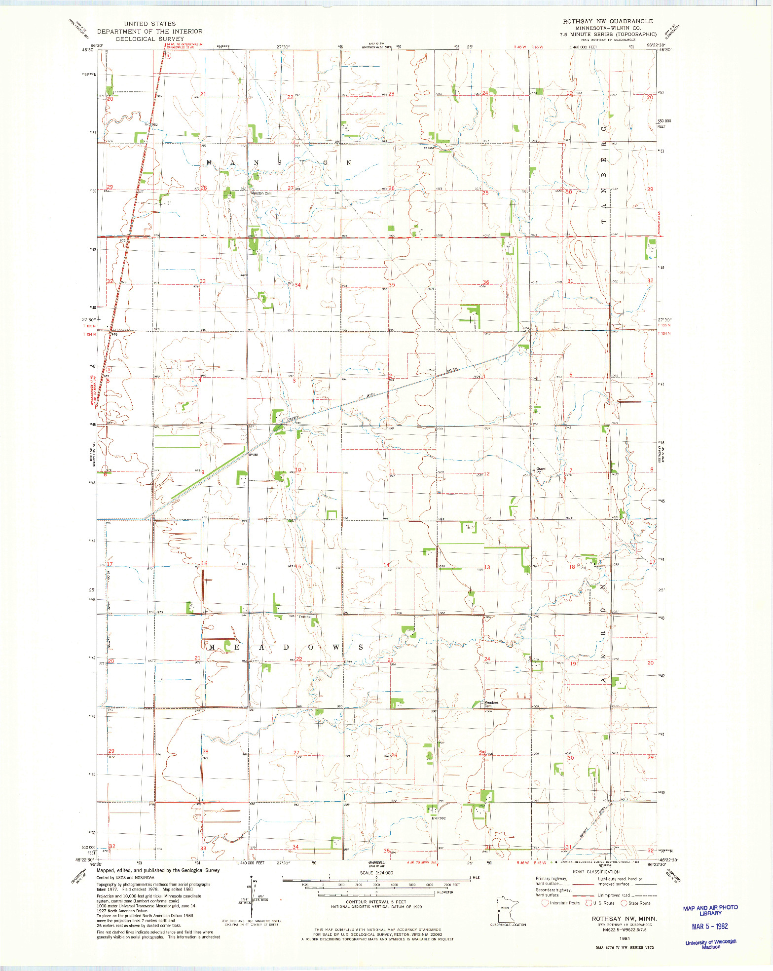 USGS 1:24000-SCALE QUADRANGLE FOR ROTHSAY NW, MN 1981