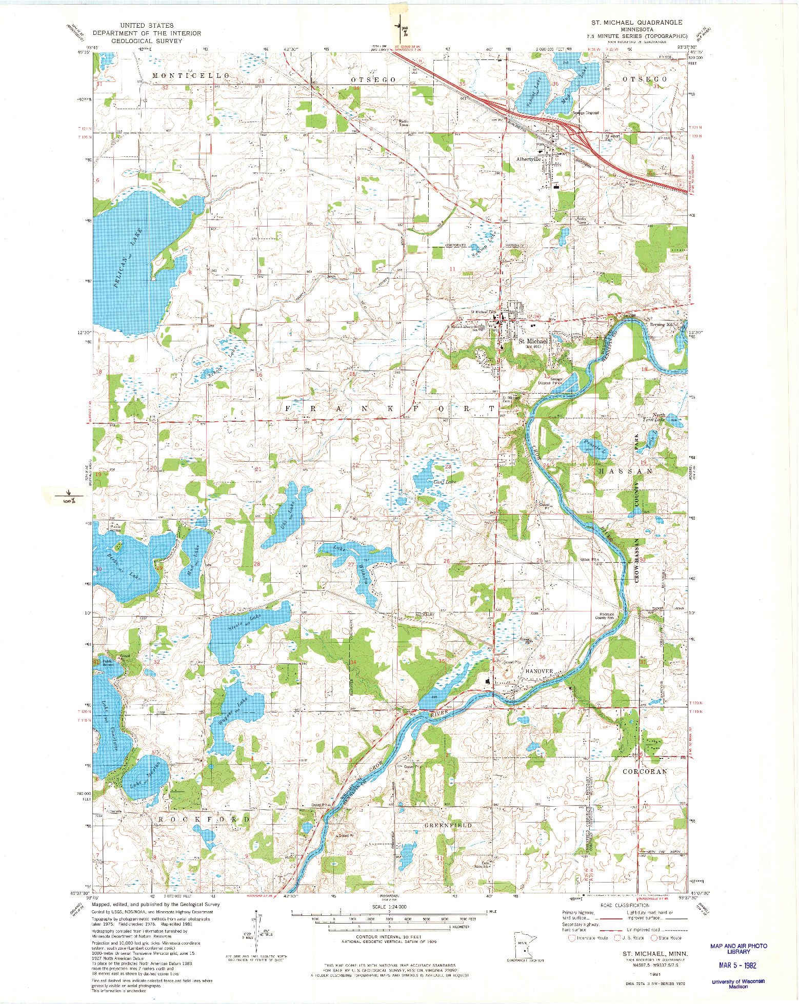 USGS 1:24000-SCALE QUADRANGLE FOR ST MICHAEL, MN 1981