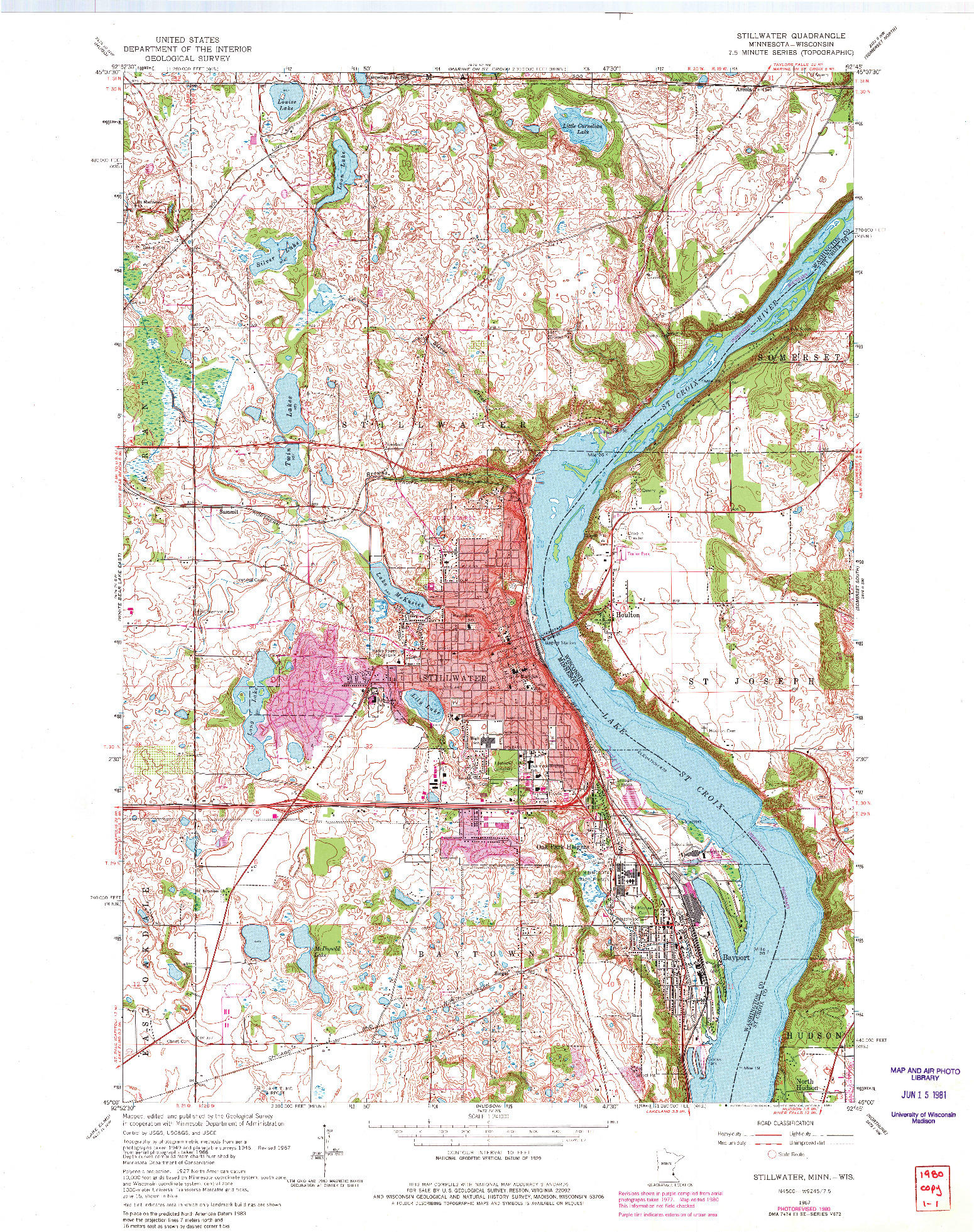 USGS 1:24000-SCALE QUADRANGLE FOR STILLWATER, MN 1967