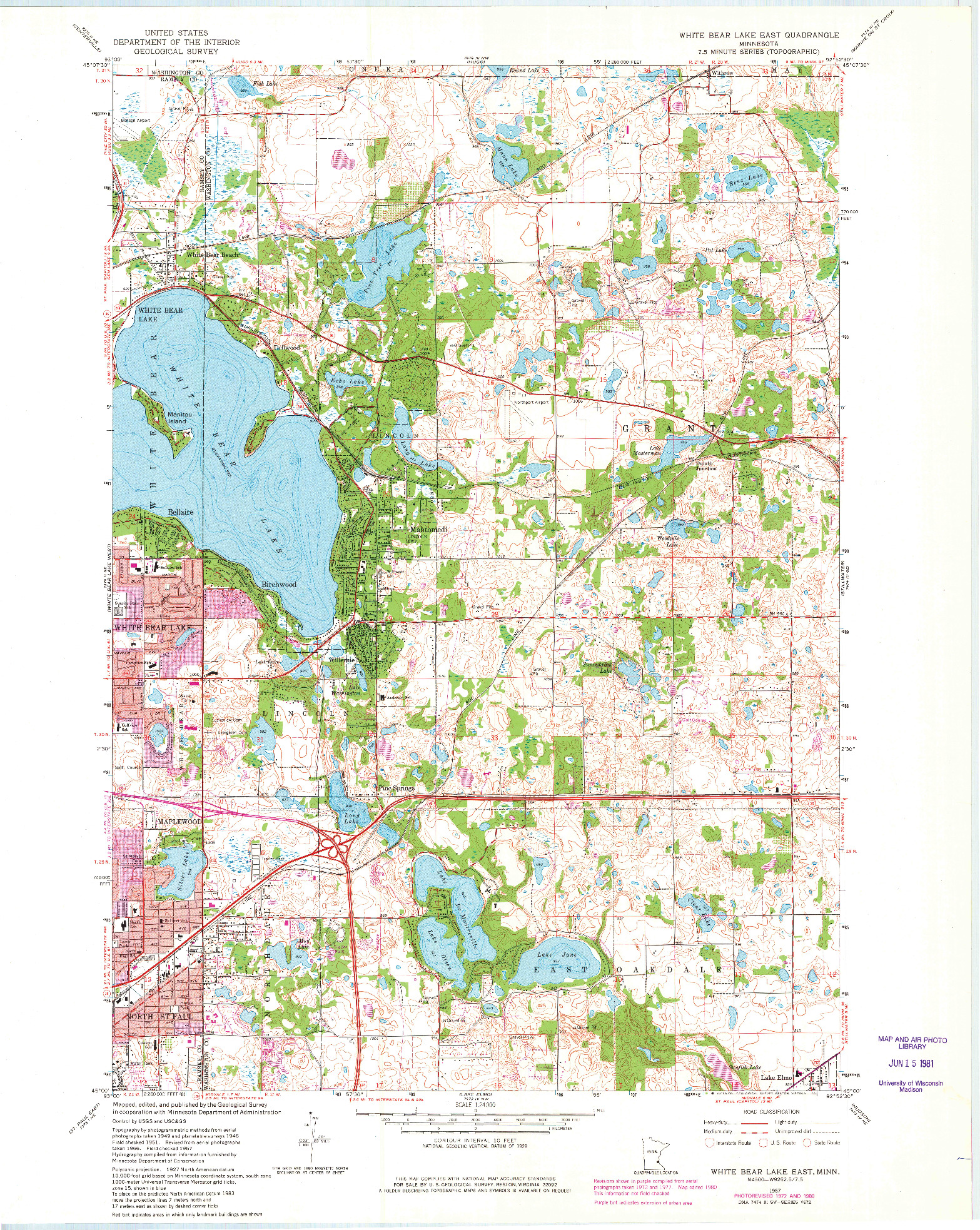 USGS 1:24000-SCALE QUADRANGLE FOR WHITE BEAR LAKE EAST, MN 1967