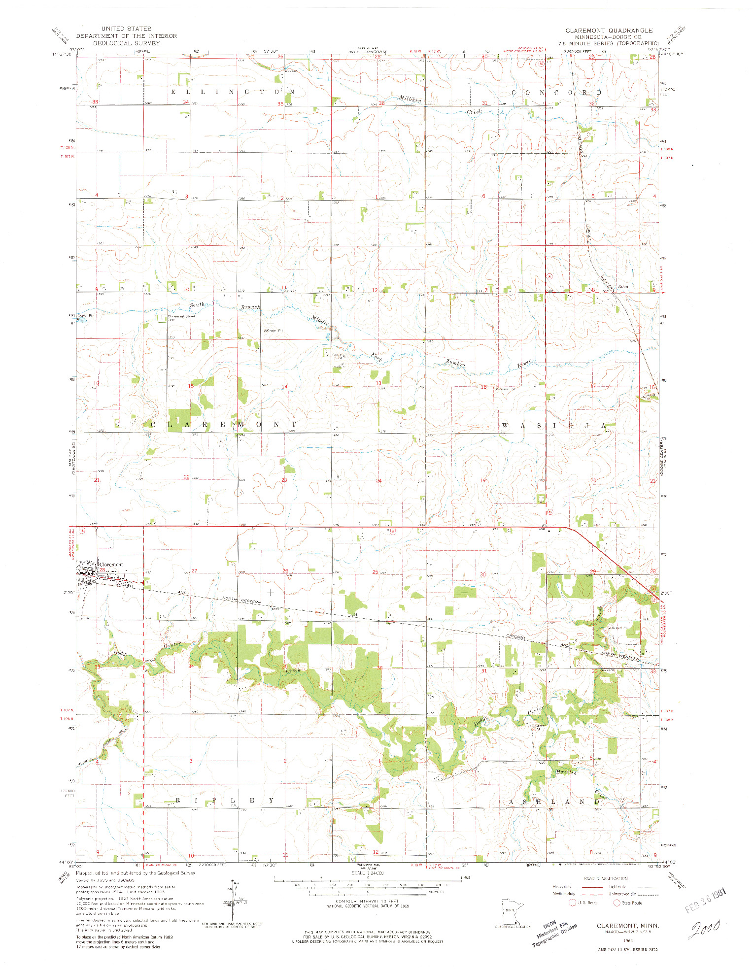 USGS 1:24000-SCALE QUADRANGLE FOR CLAREMONT, MN 1965