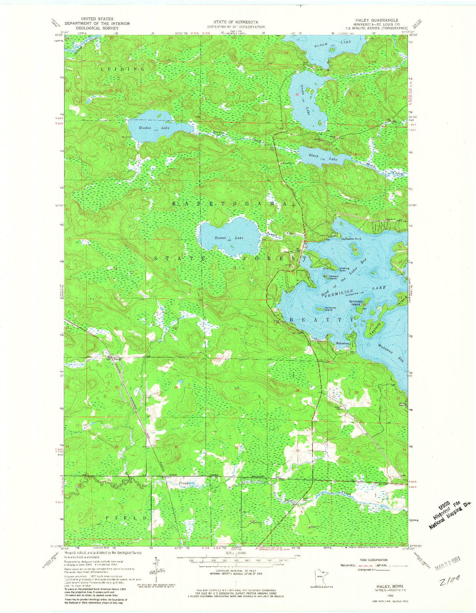 USGS 1:24000-SCALE QUADRANGLE FOR HALEY, MN 1964