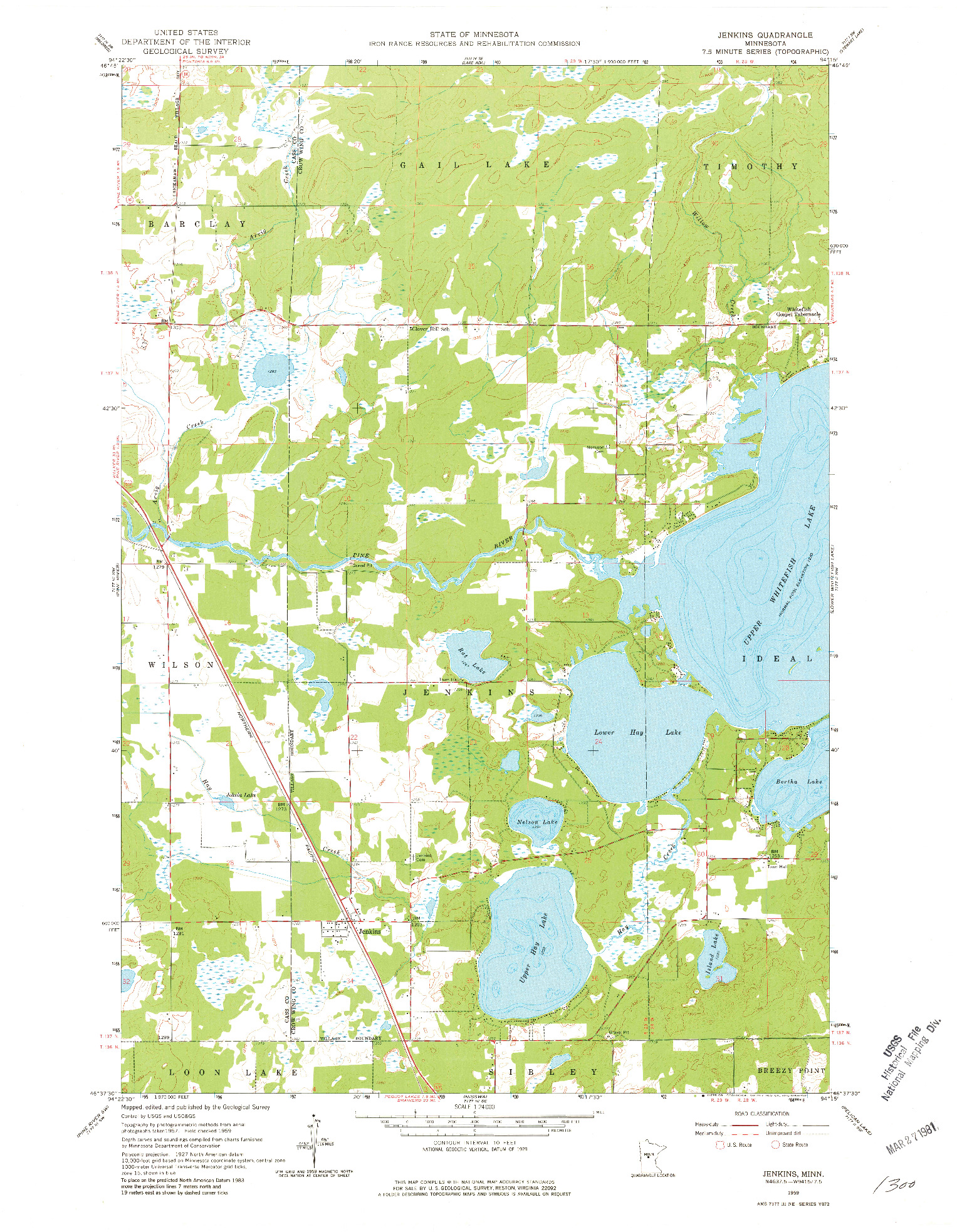 USGS 1:24000-SCALE QUADRANGLE FOR JENKINS, MN 1959