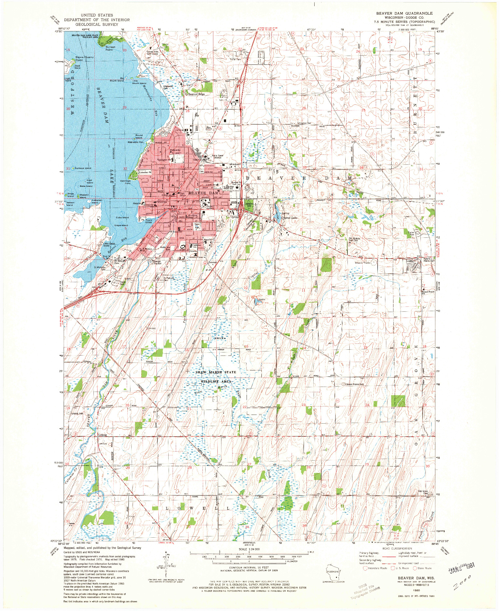 USGS 1:24000-SCALE QUADRANGLE FOR BEAVER DAM, WI 1980