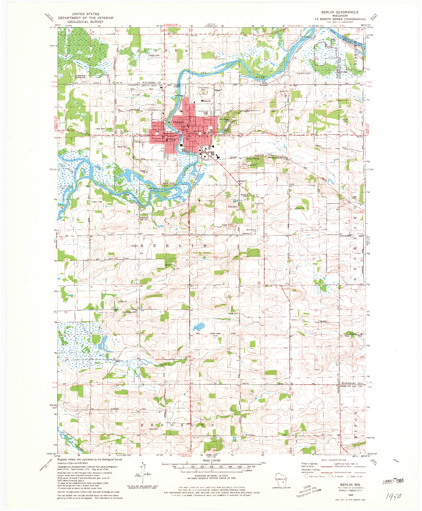 USGS 1:24000-SCALE QUADRANGLE FOR BERLIN, WI 1980