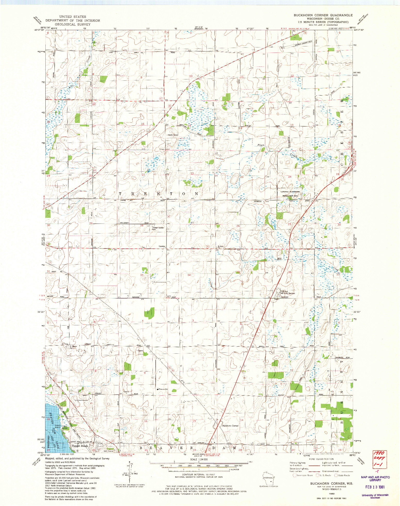 USGS 1:24000-SCALE QUADRANGLE FOR BUCKHORN CORNER, WI 1980