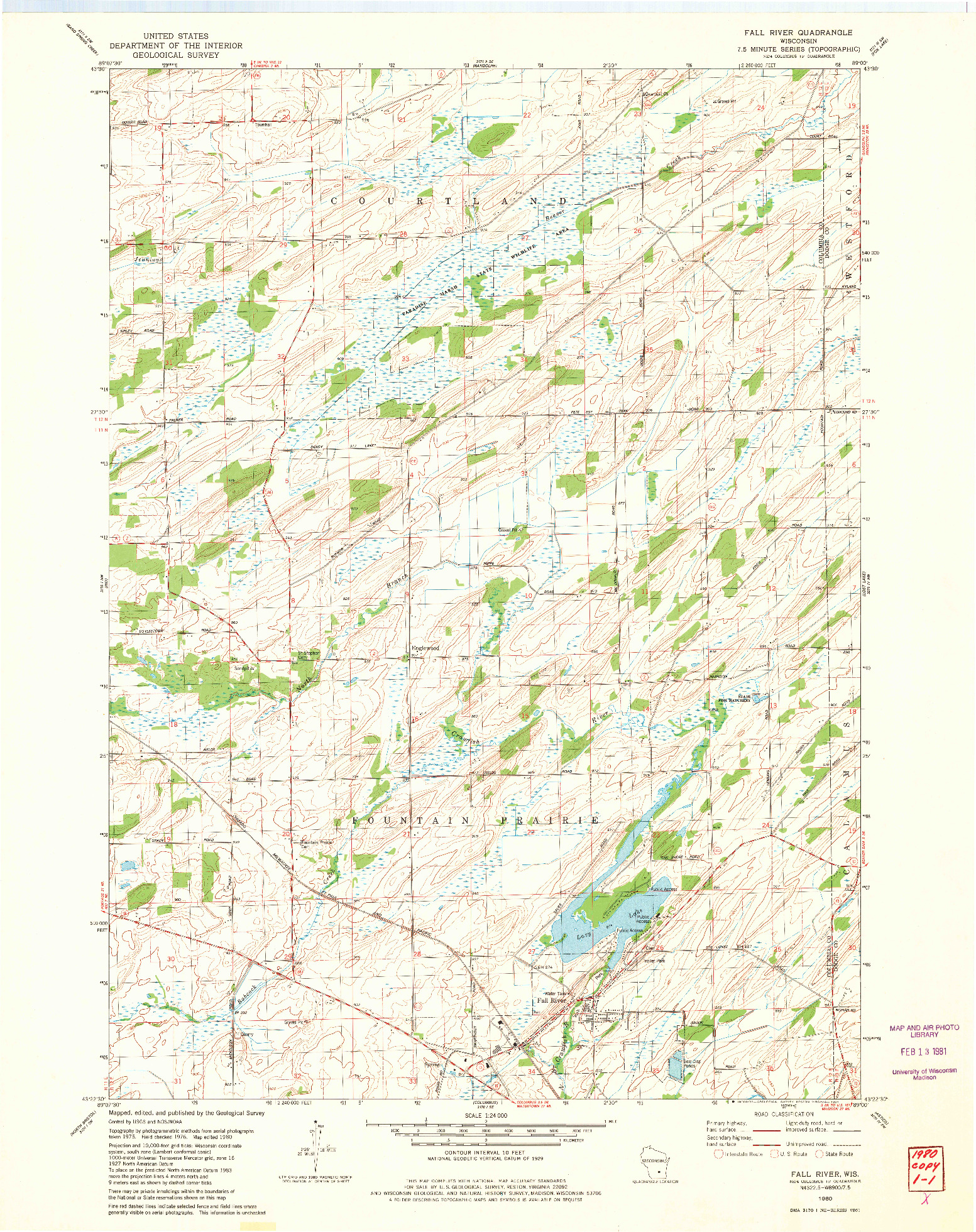 USGS 1:24000-SCALE QUADRANGLE FOR FALL RIVER, WI 1980