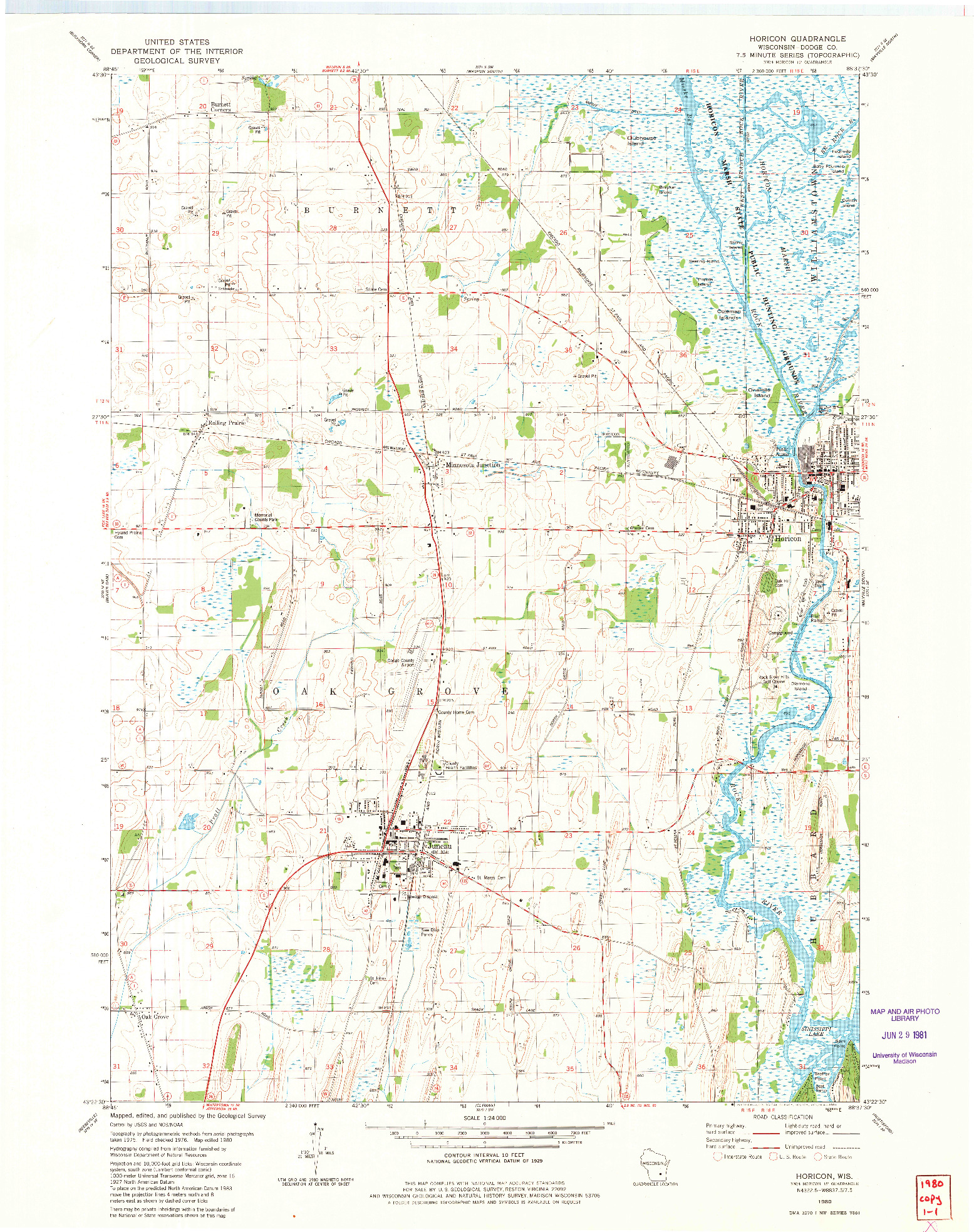 USGS 1:24000-SCALE QUADRANGLE FOR HORICON, WI 1980