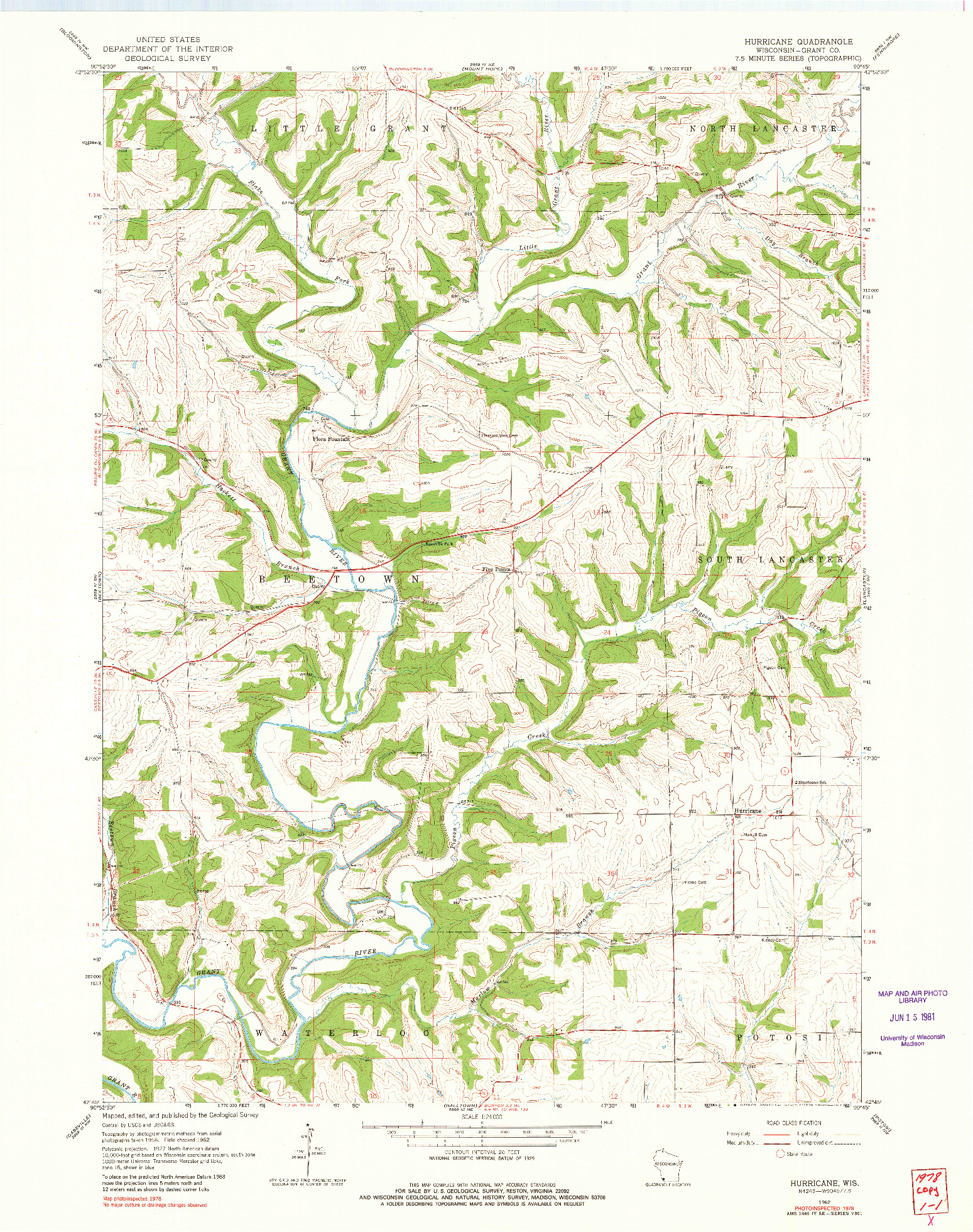 USGS 1:24000-SCALE QUADRANGLE FOR HURRICANE, WI 1962