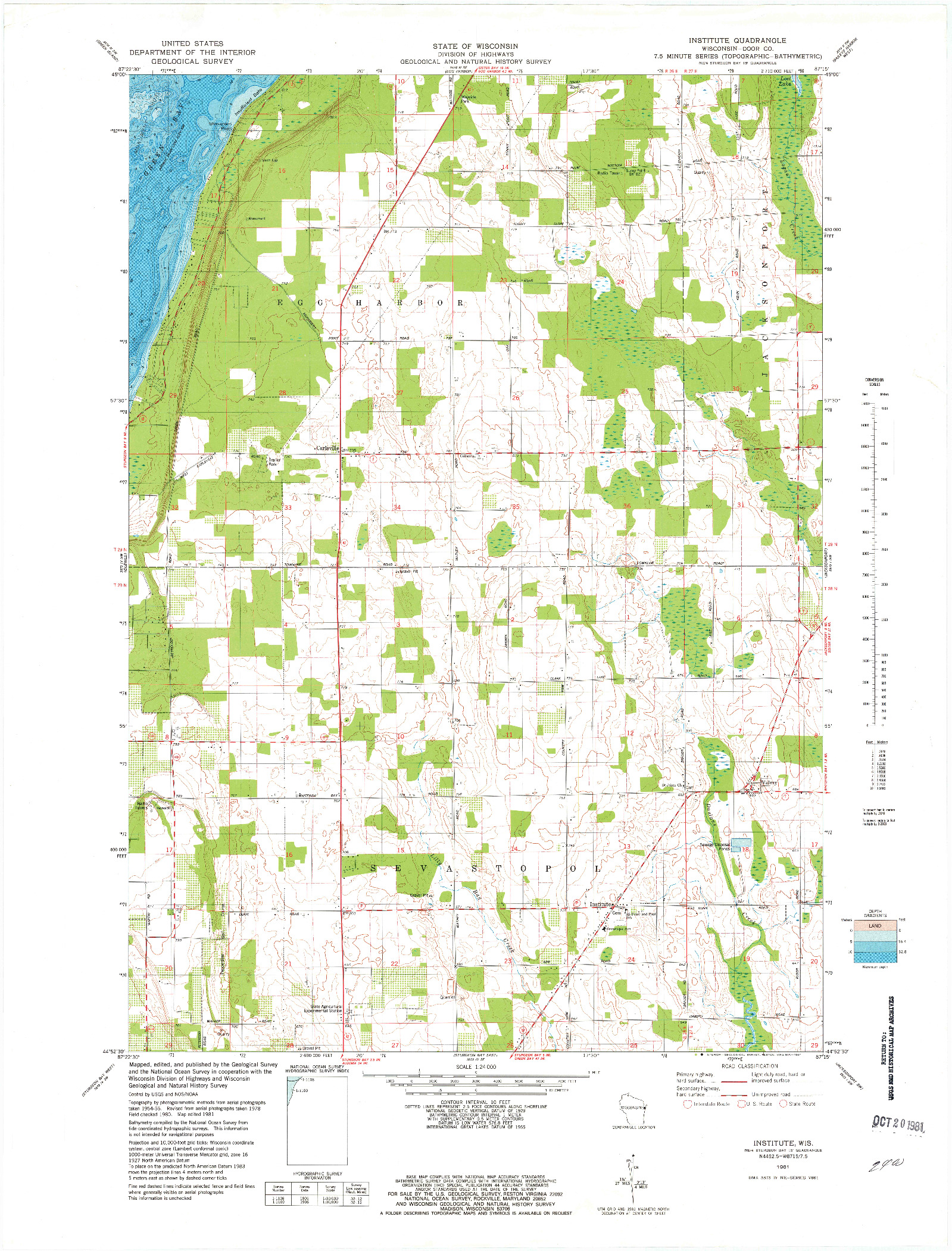 USGS 1:24000-SCALE QUADRANGLE FOR INSTITUTE, WI 1981