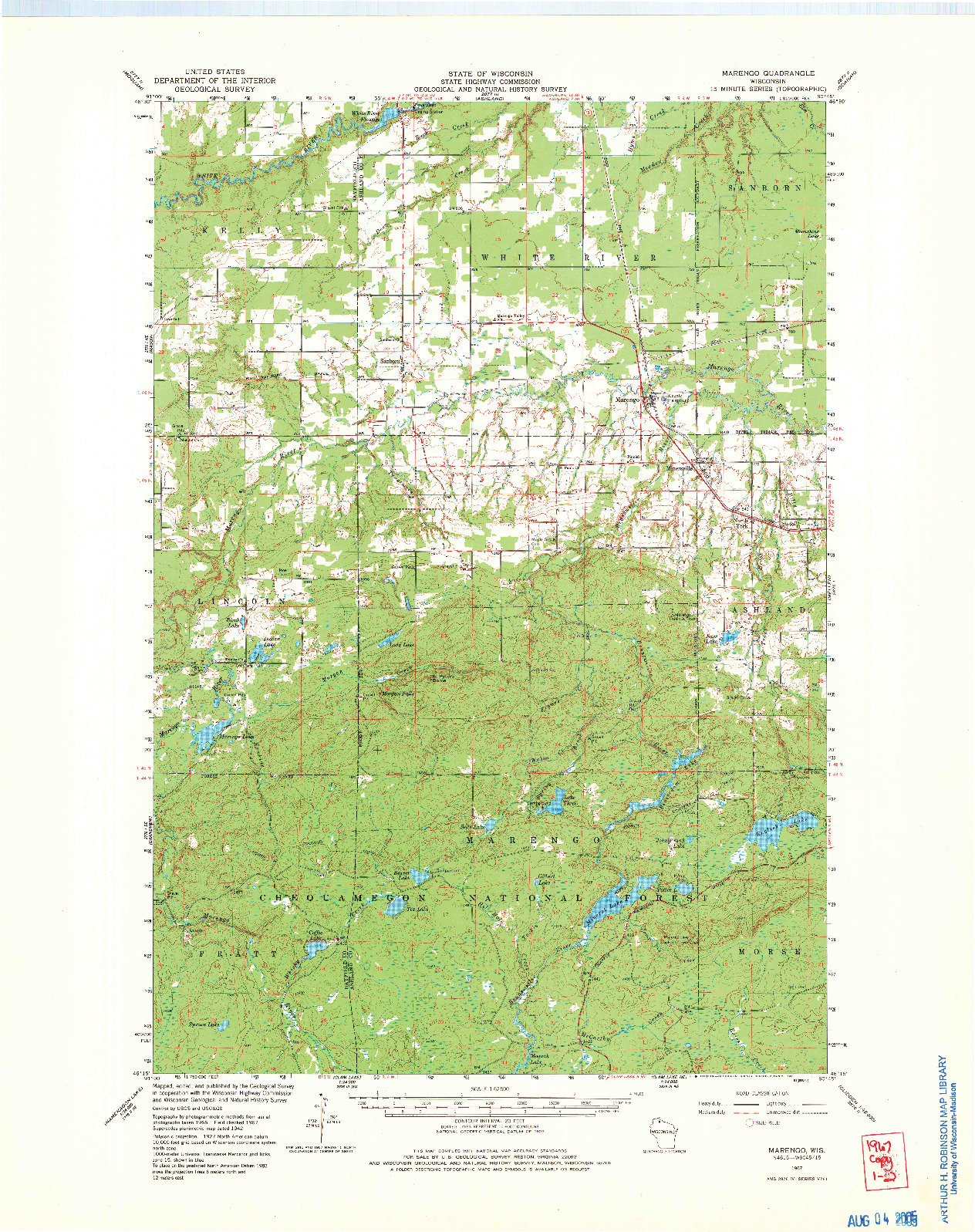 USGS 1:62500-SCALE QUADRANGLE FOR MARENGO, WI 1967