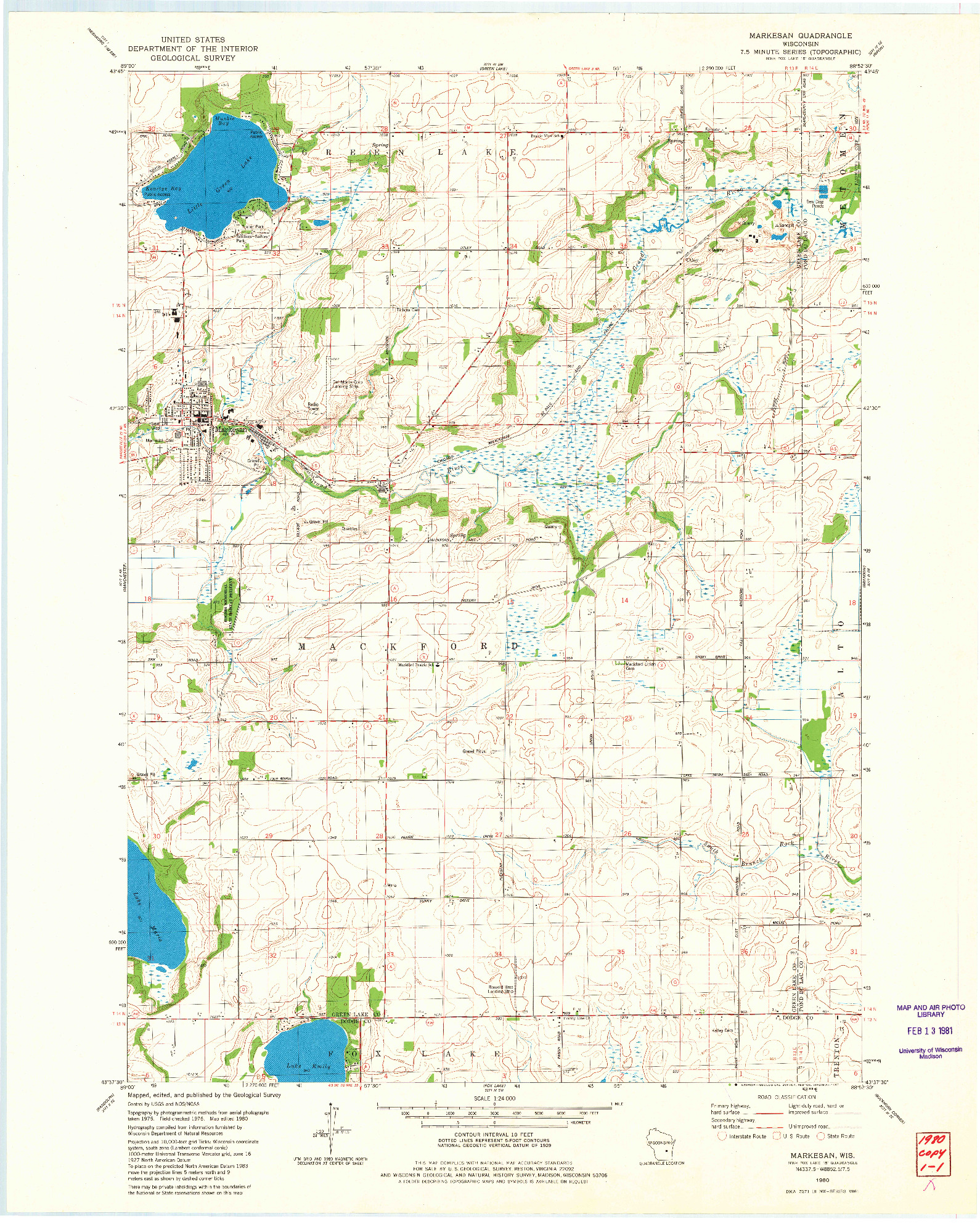 USGS 1:24000-SCALE QUADRANGLE FOR MARKESAN, WI 1980