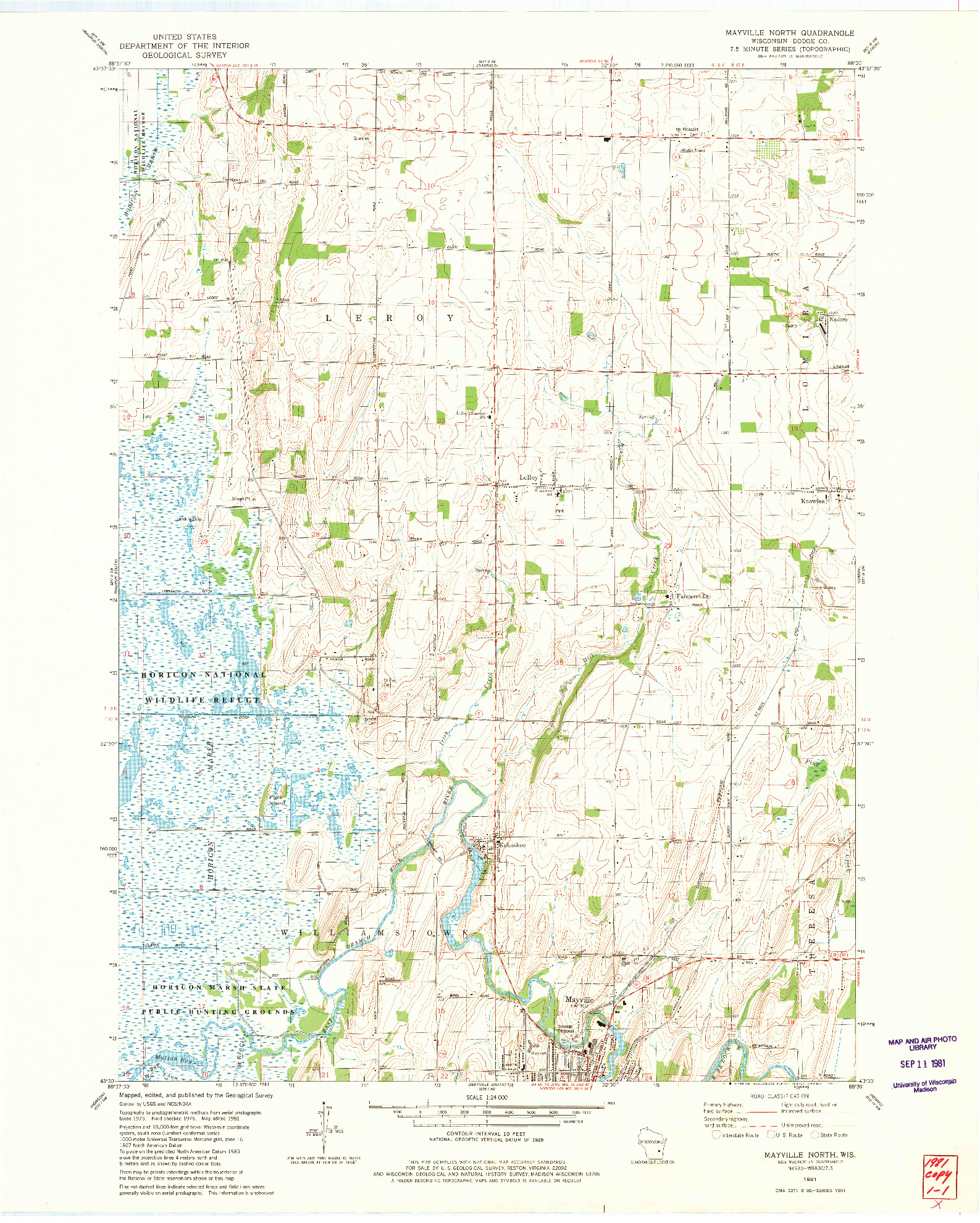 USGS 1:24000-SCALE QUADRANGLE FOR MAYVILLE NORTH, WI 1981