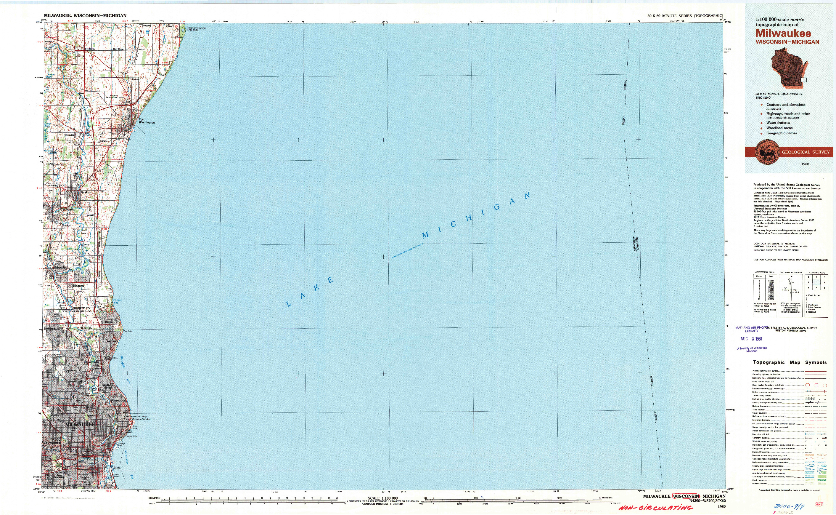 USGS 1:100000-SCALE QUADRANGLE FOR MILWAUKEE, WI 1980