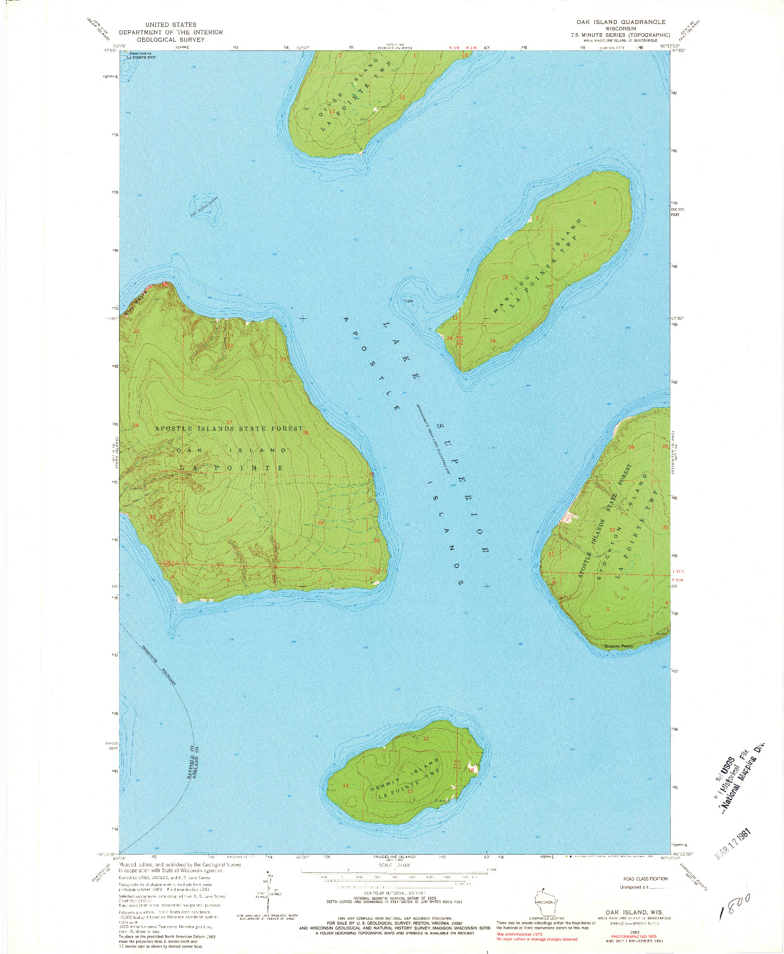 USGS 1:24000-SCALE QUADRANGLE FOR OAK ISLAND, WI 1963