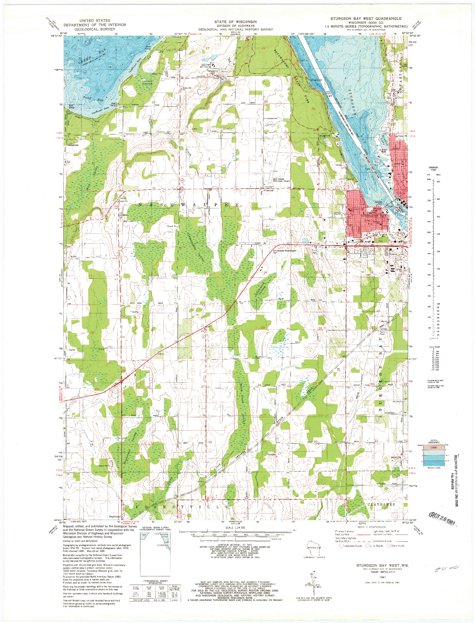 USGS 1:24000-SCALE QUADRANGLE FOR STURGEON BAY WEST, WI 1981