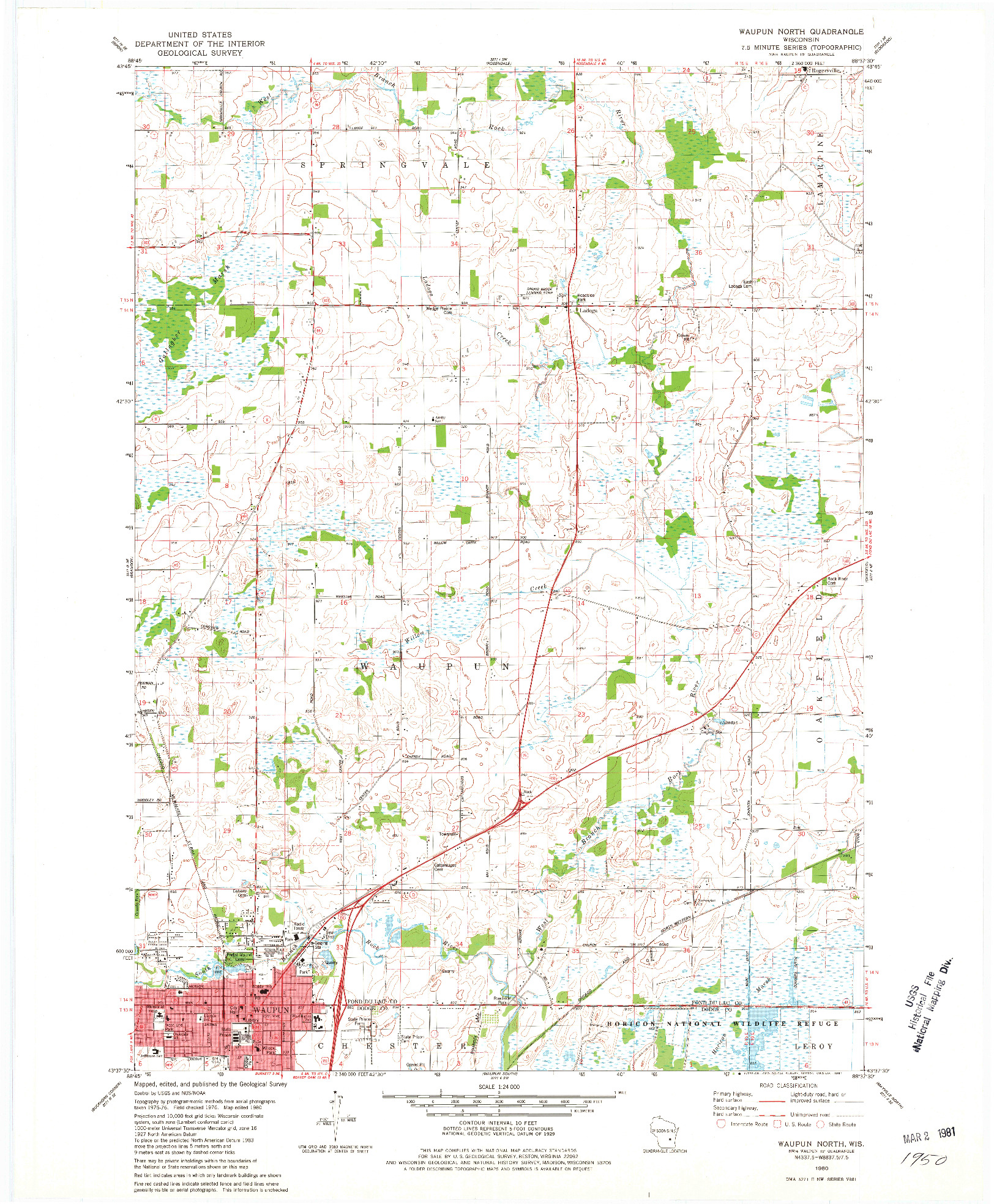 USGS 1:24000-SCALE QUADRANGLE FOR WAUPUN NORTH, WI 1980