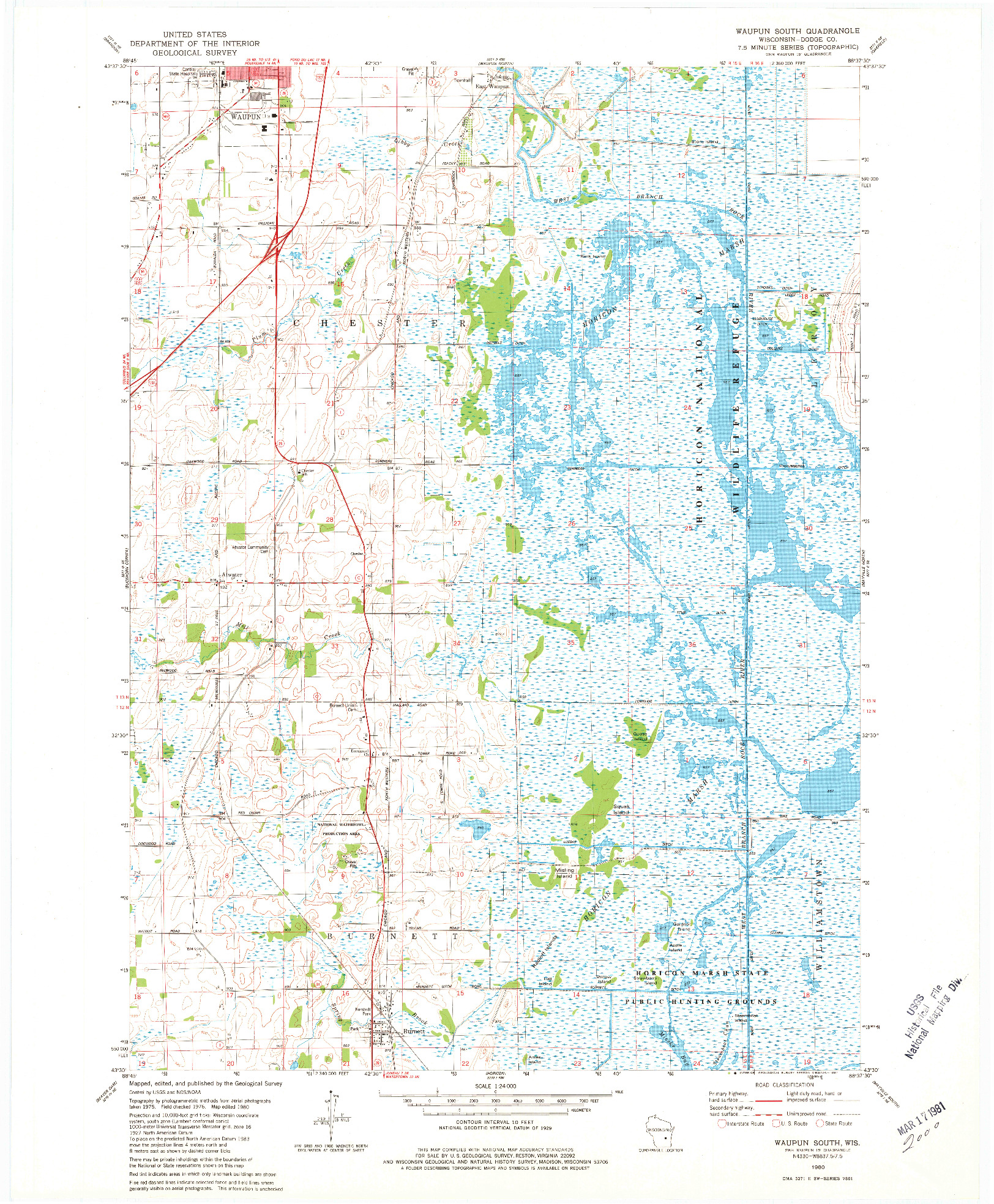 USGS 1:24000-SCALE QUADRANGLE FOR WAUPUN SOUTH, WI 1980