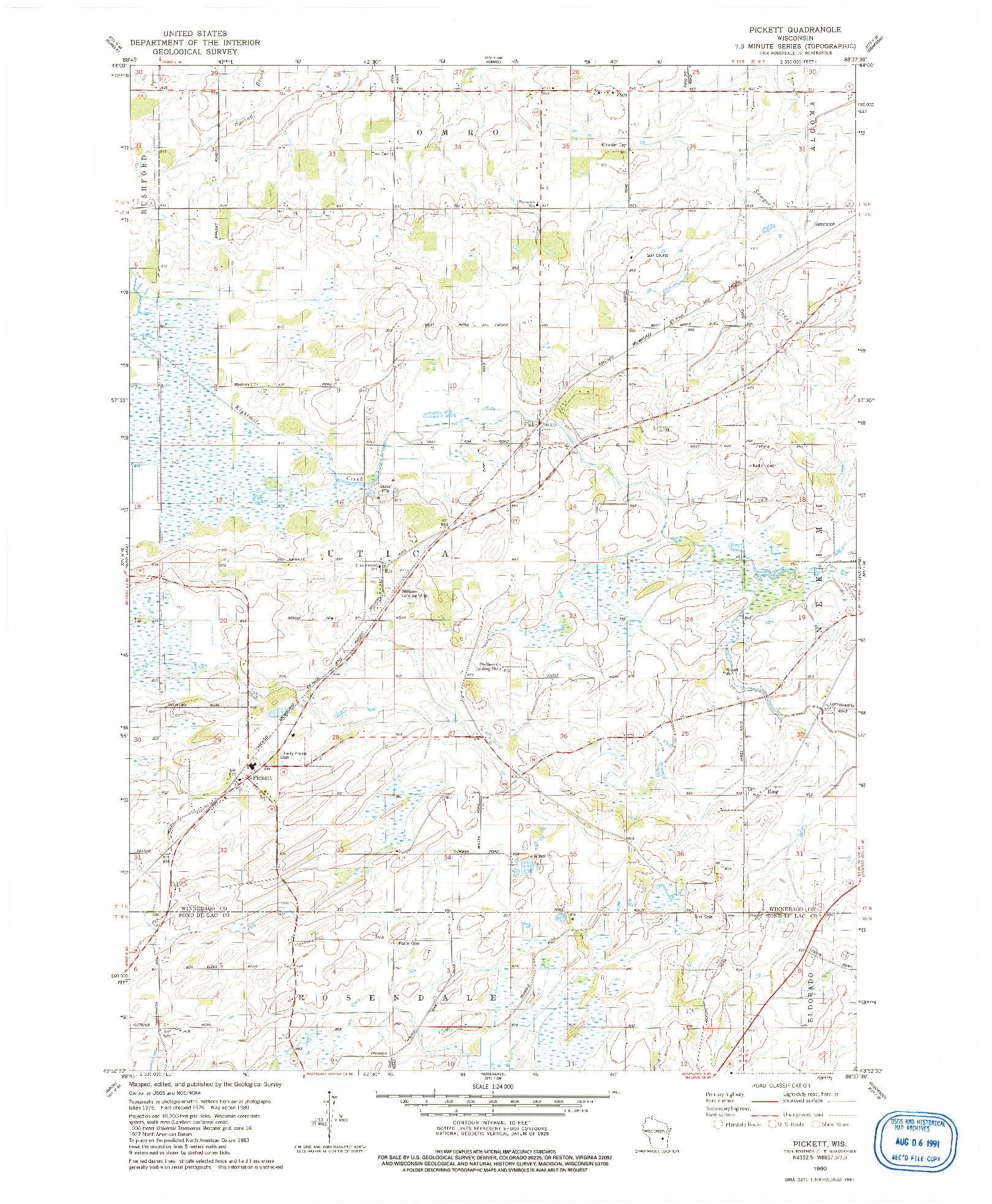 USGS 1:24000-SCALE QUADRANGLE FOR PICKETT, WI 1980