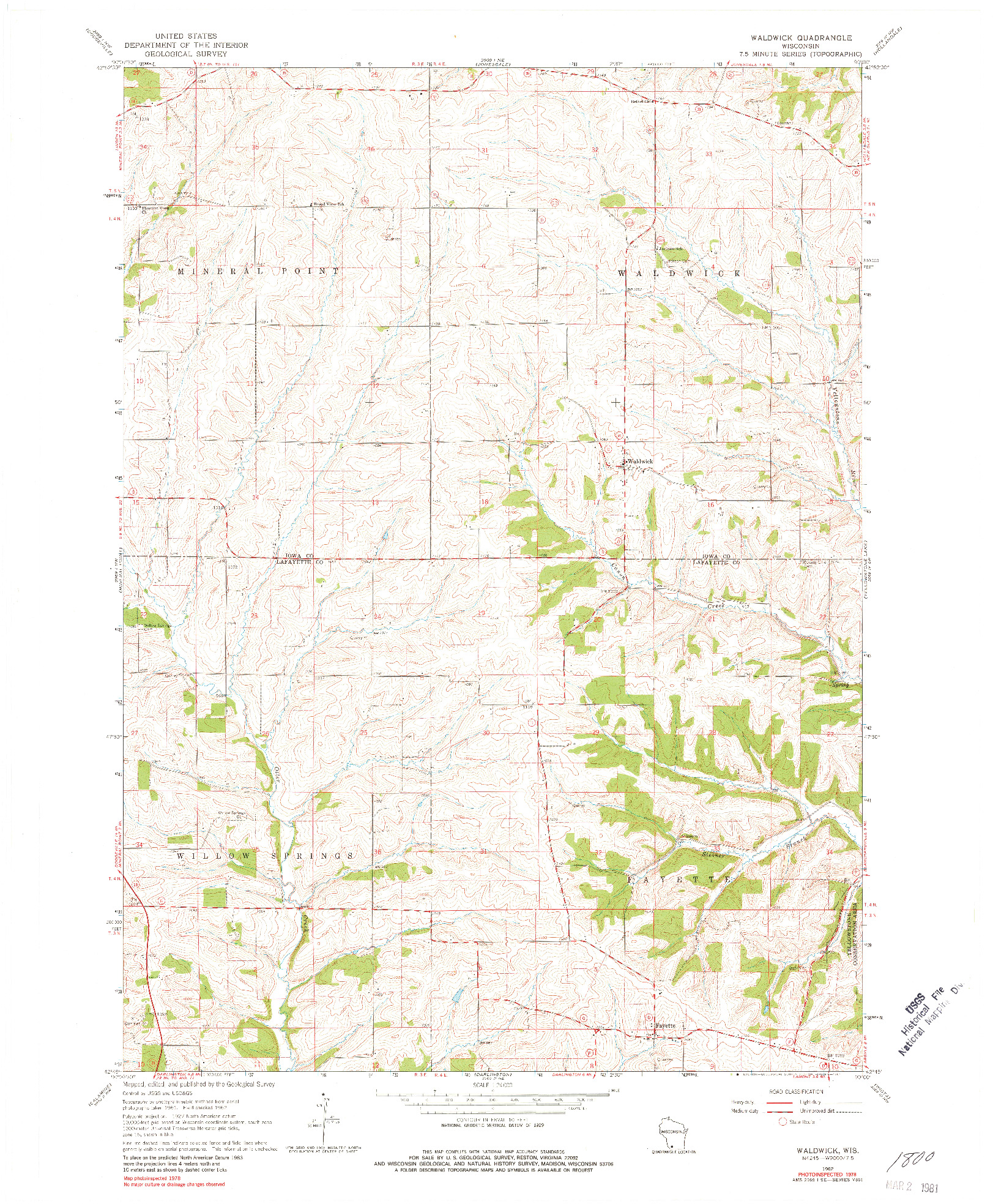 USGS 1:24000-SCALE QUADRANGLE FOR WALDWICK, WI 1962