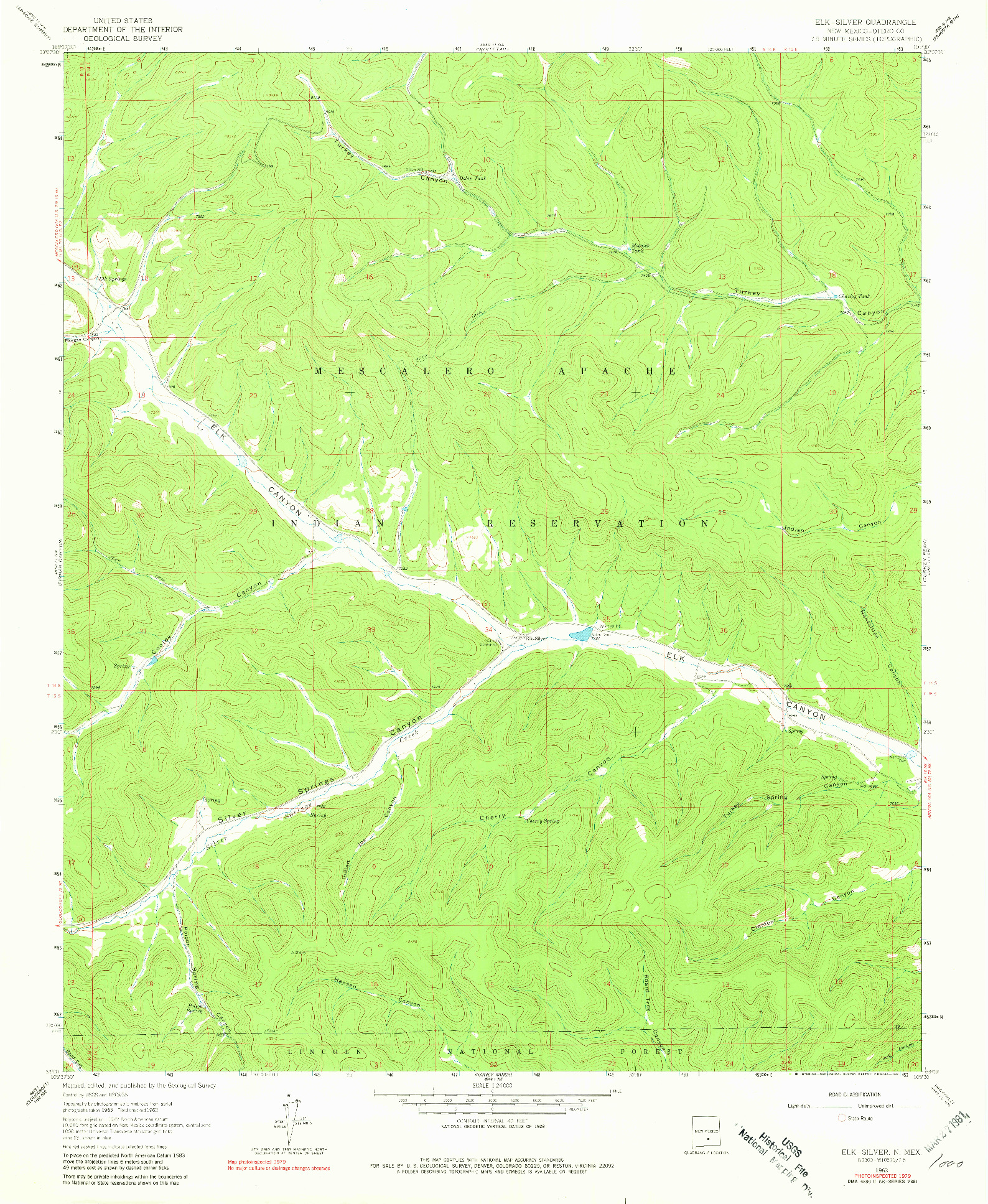 USGS 1:24000-SCALE QUADRANGLE FOR ELK-SILVER, NM 1963