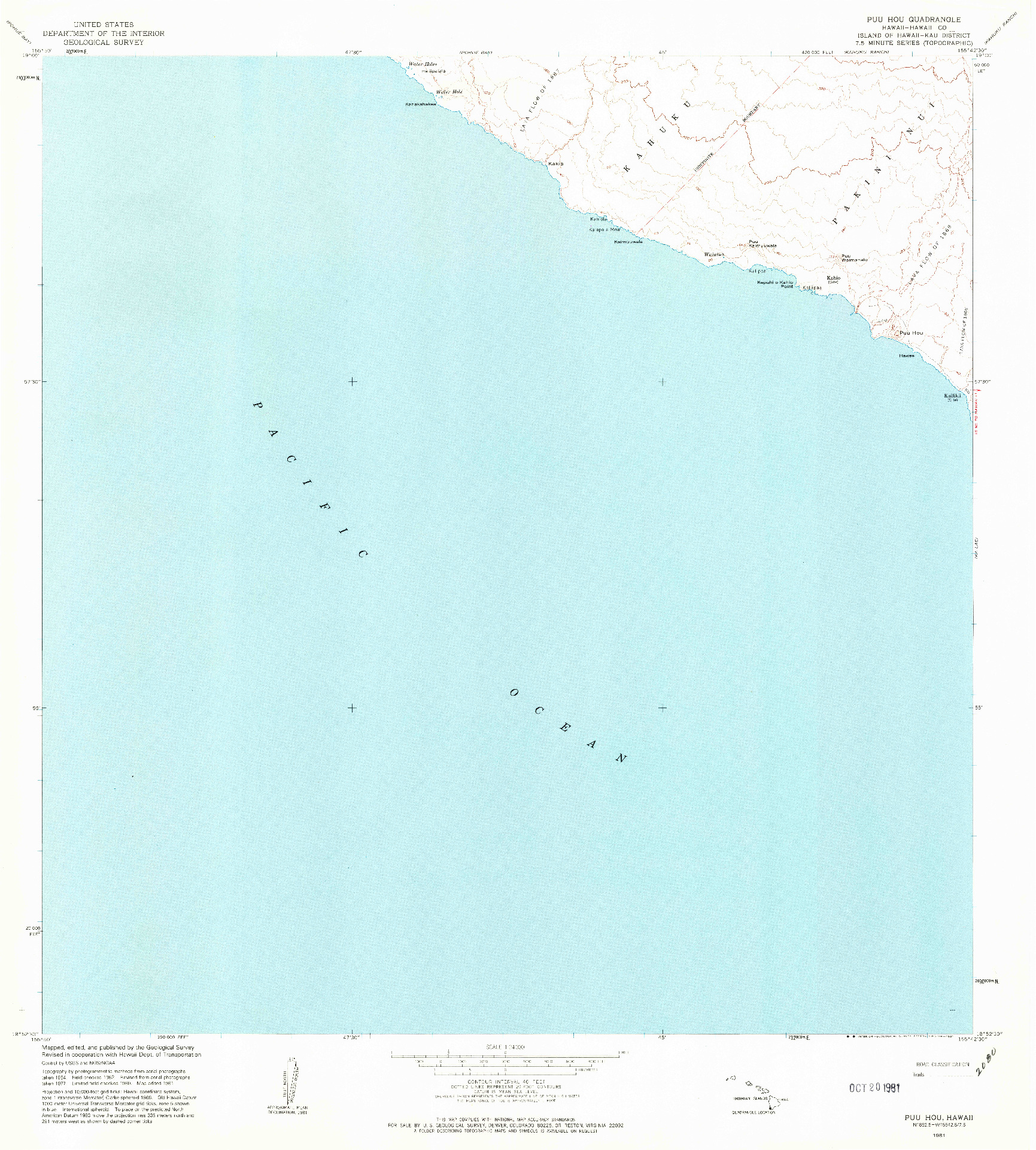 USGS 1:24000-SCALE QUADRANGLE FOR PUU HOU, HI 1981