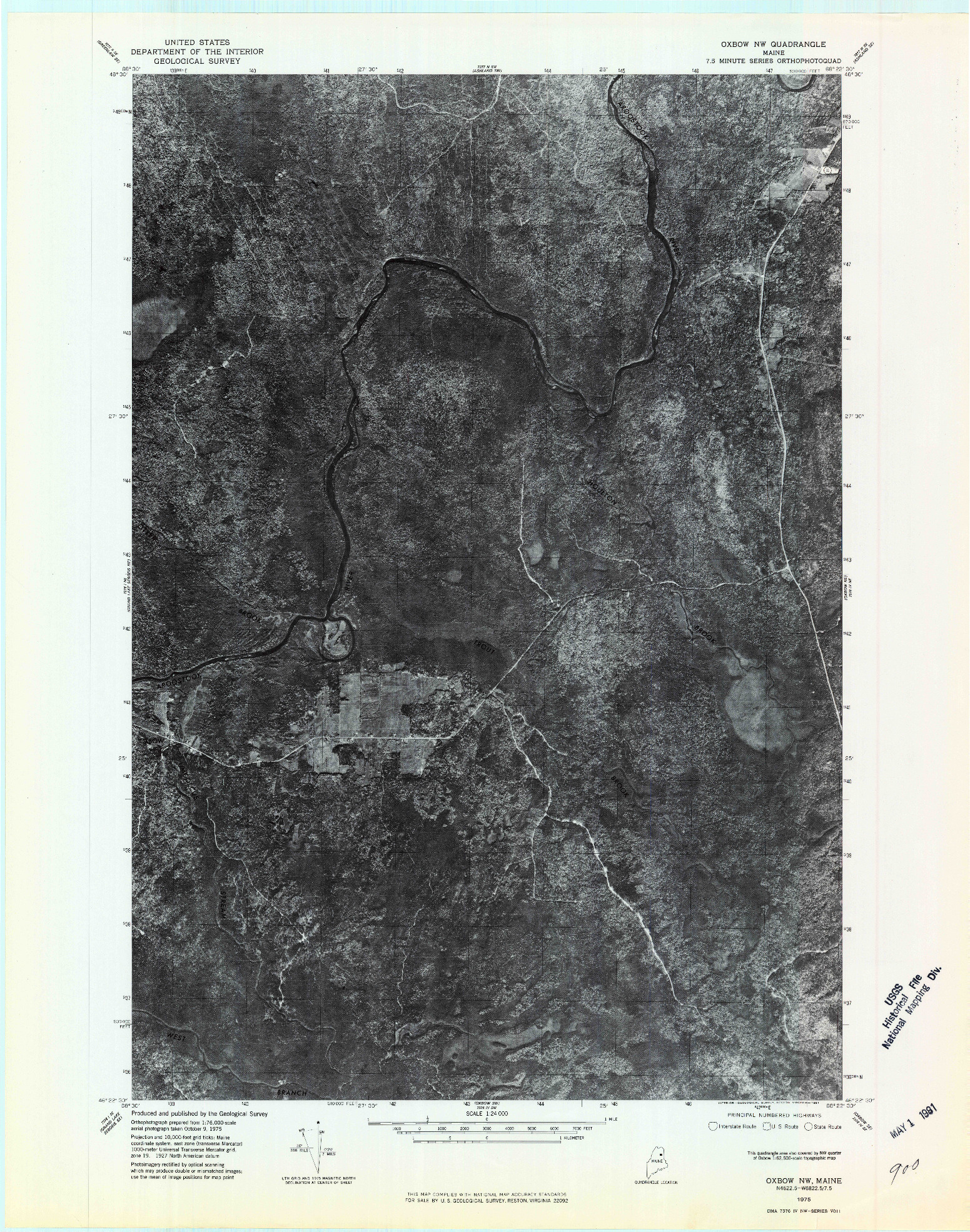 USGS 1:24000-SCALE QUADRANGLE FOR OXBOW NW, ME 1975