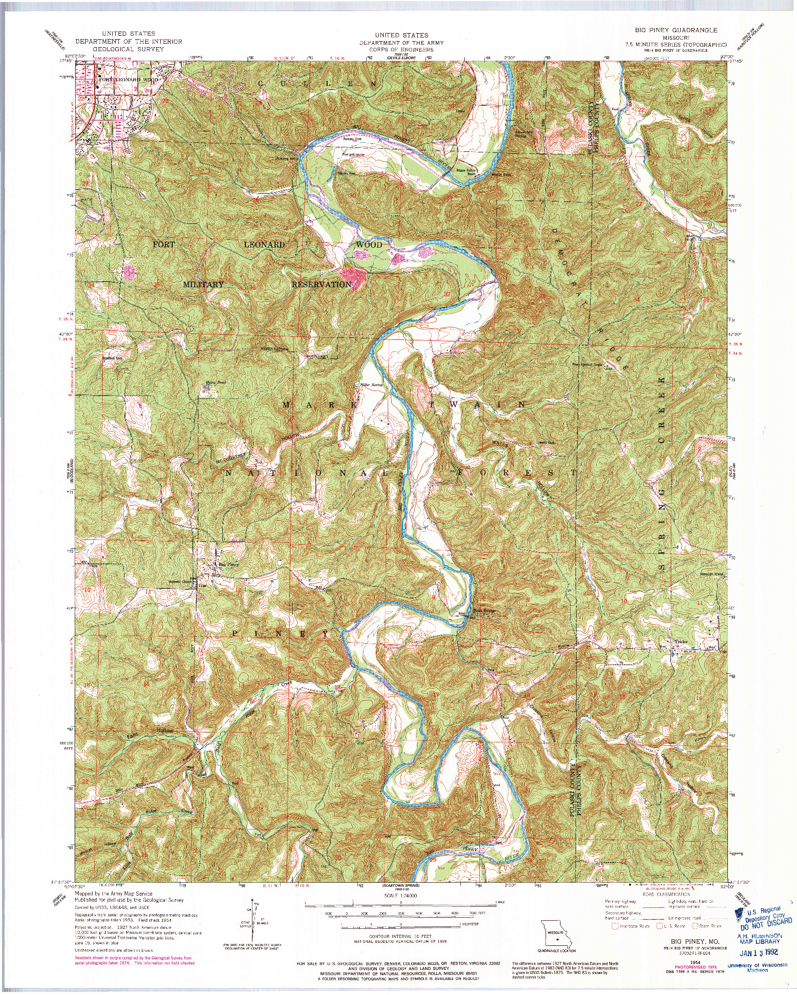 USGS 1:24000-SCALE QUADRANGLE FOR BIG PINEY, MO 1954