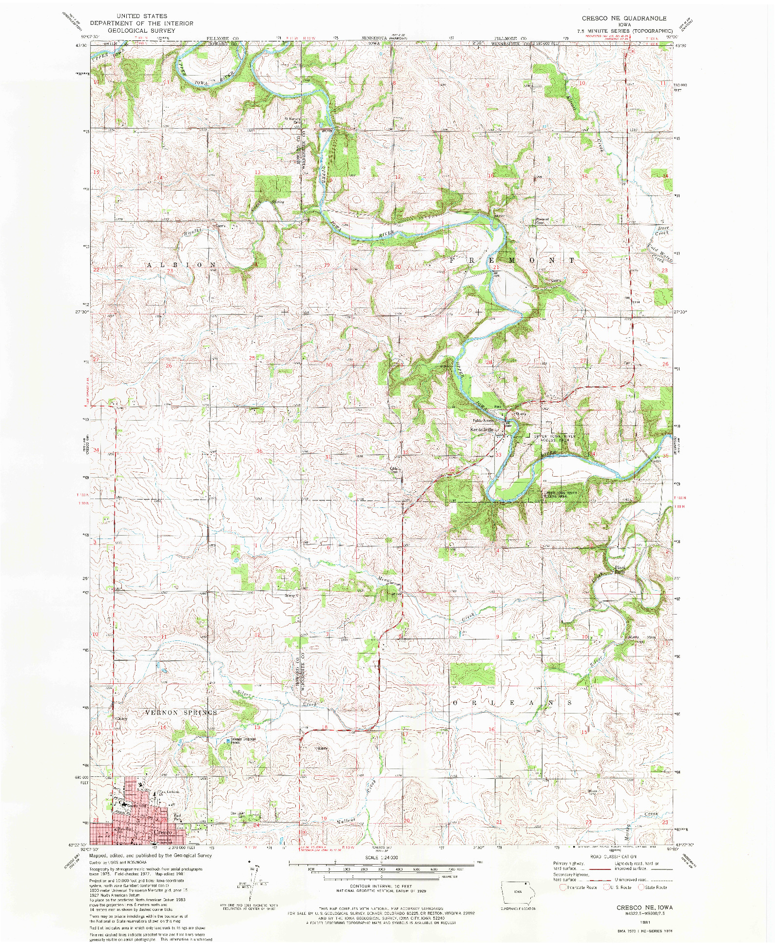 USGS 1:24000-SCALE QUADRANGLE FOR CRESCO NE, IA 1981