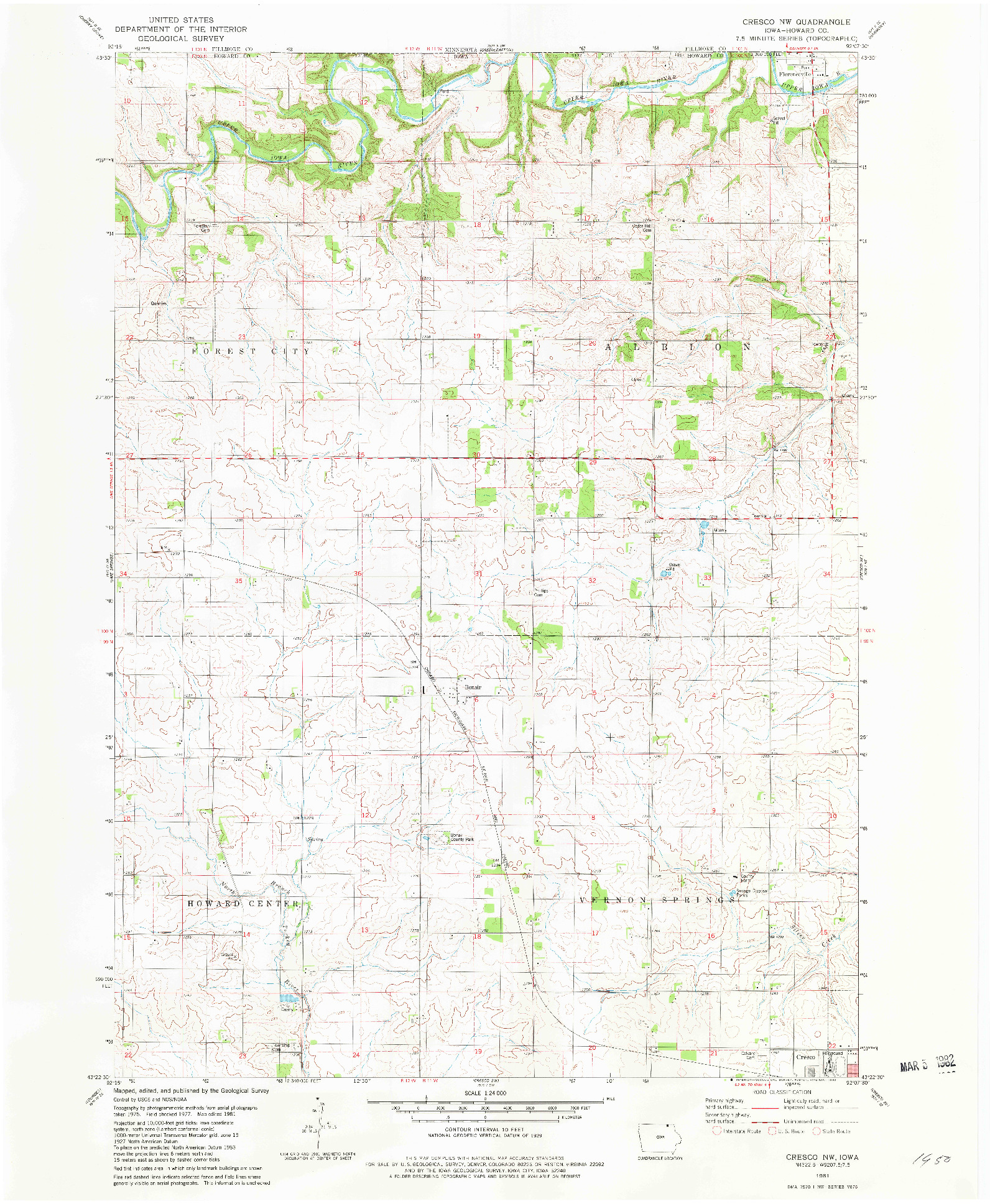 USGS 1:24000-SCALE QUADRANGLE FOR CRESCO NW, IA 1981