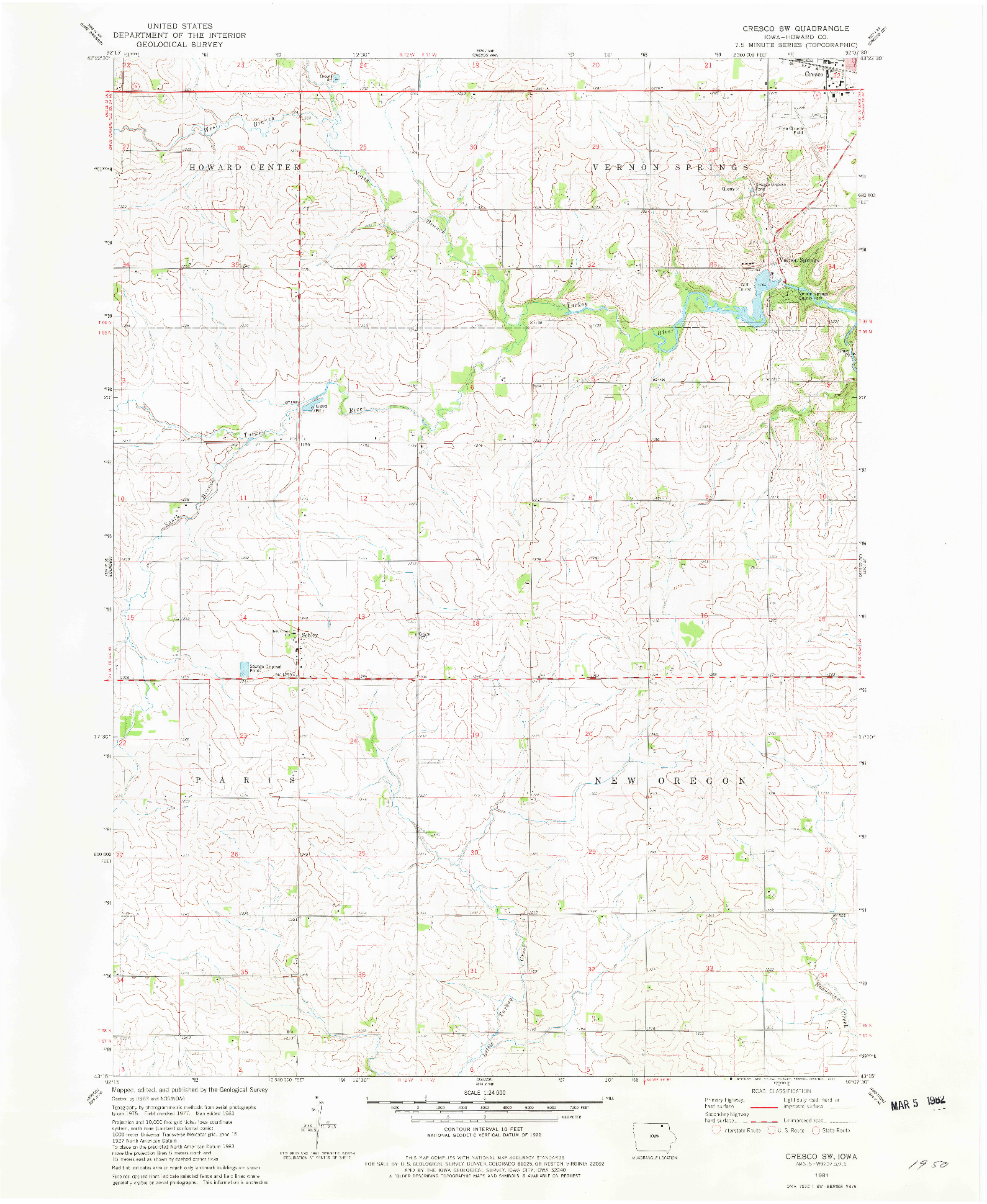 USGS 1:24000-SCALE QUADRANGLE FOR CRESCO SW, IA 1981