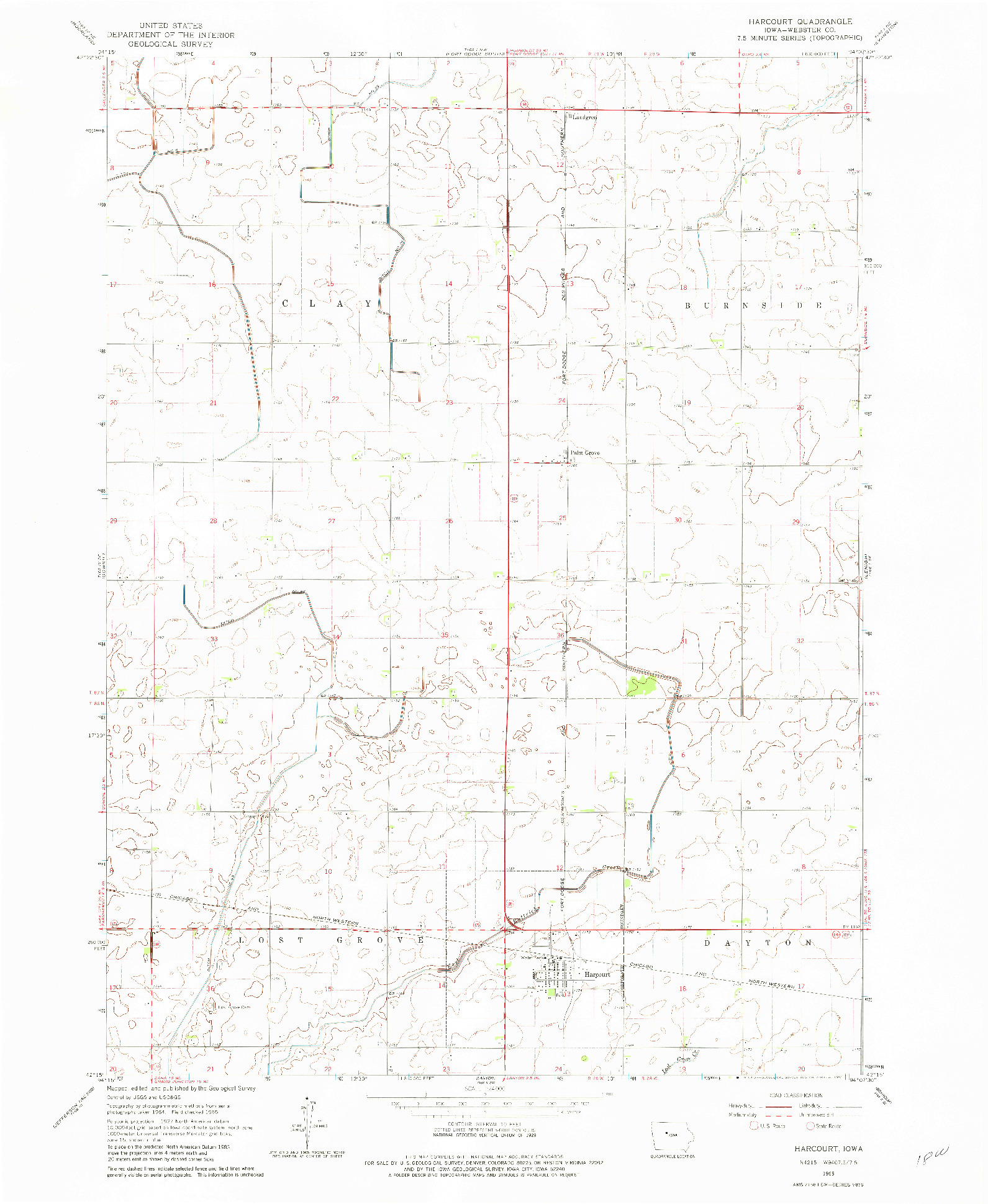 USGS 1:24000-SCALE QUADRANGLE FOR HARCOURT, IA 1965