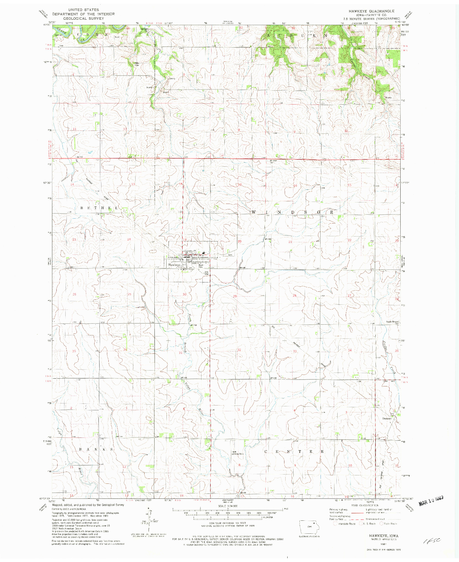 USGS 1:24000-SCALE QUADRANGLE FOR HAWKEYE, IA 1981