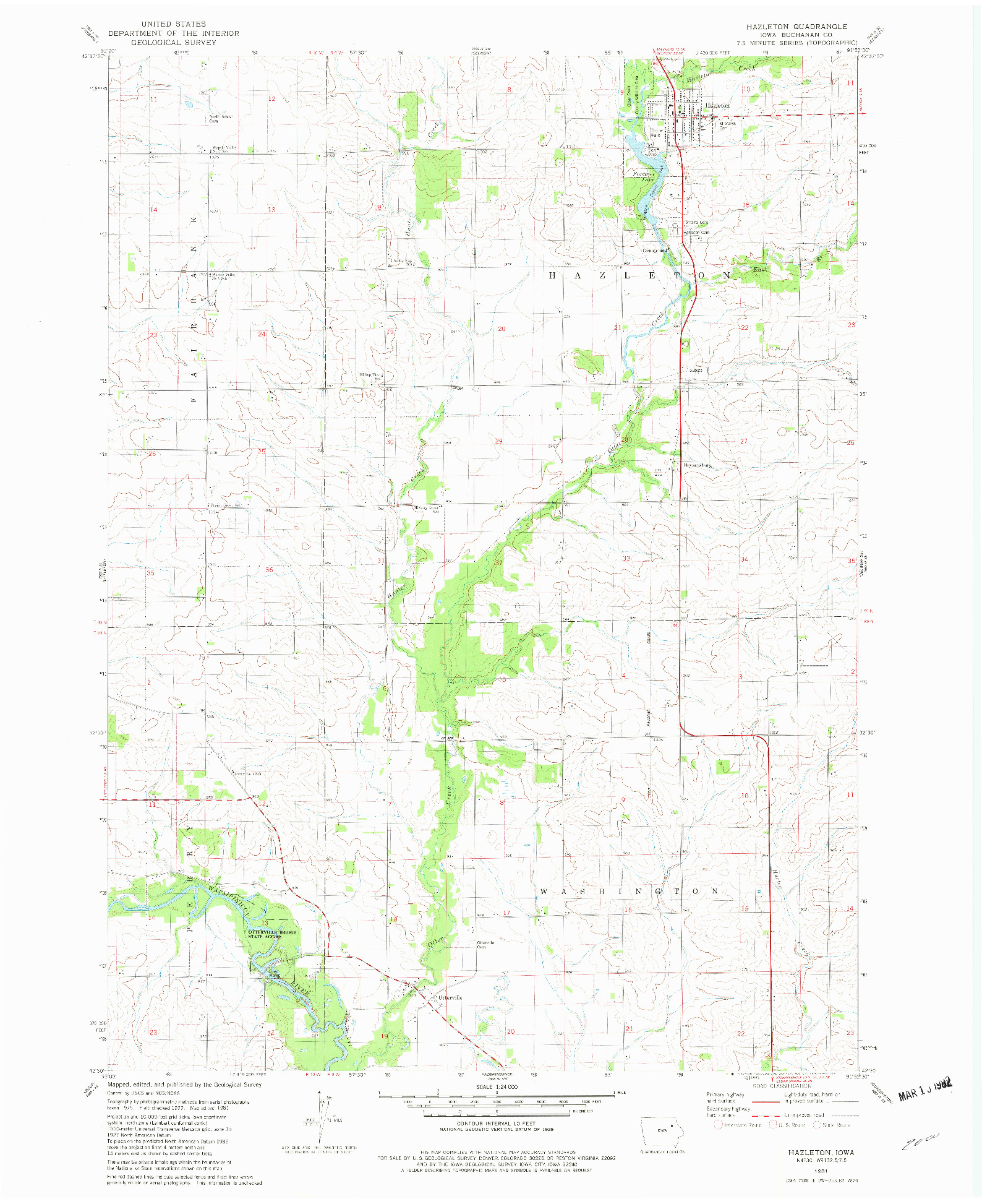 USGS 1:24000-SCALE QUADRANGLE FOR HAZLETON, IA 1981