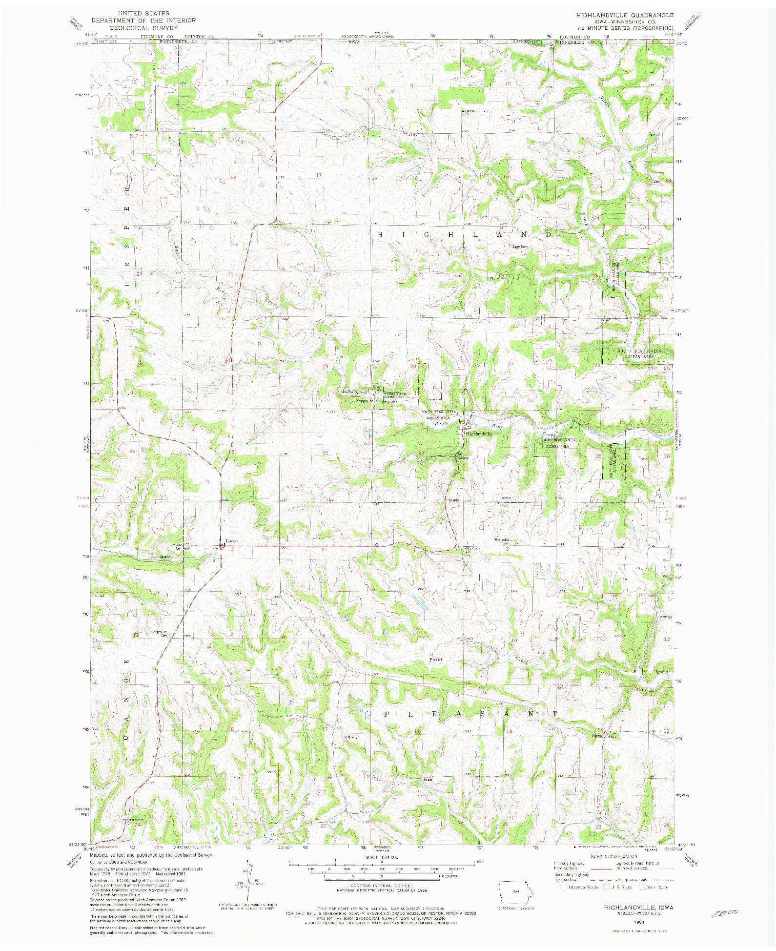 USGS 1:24000-SCALE QUADRANGLE FOR HIGHLANDVILLE, IA 1981