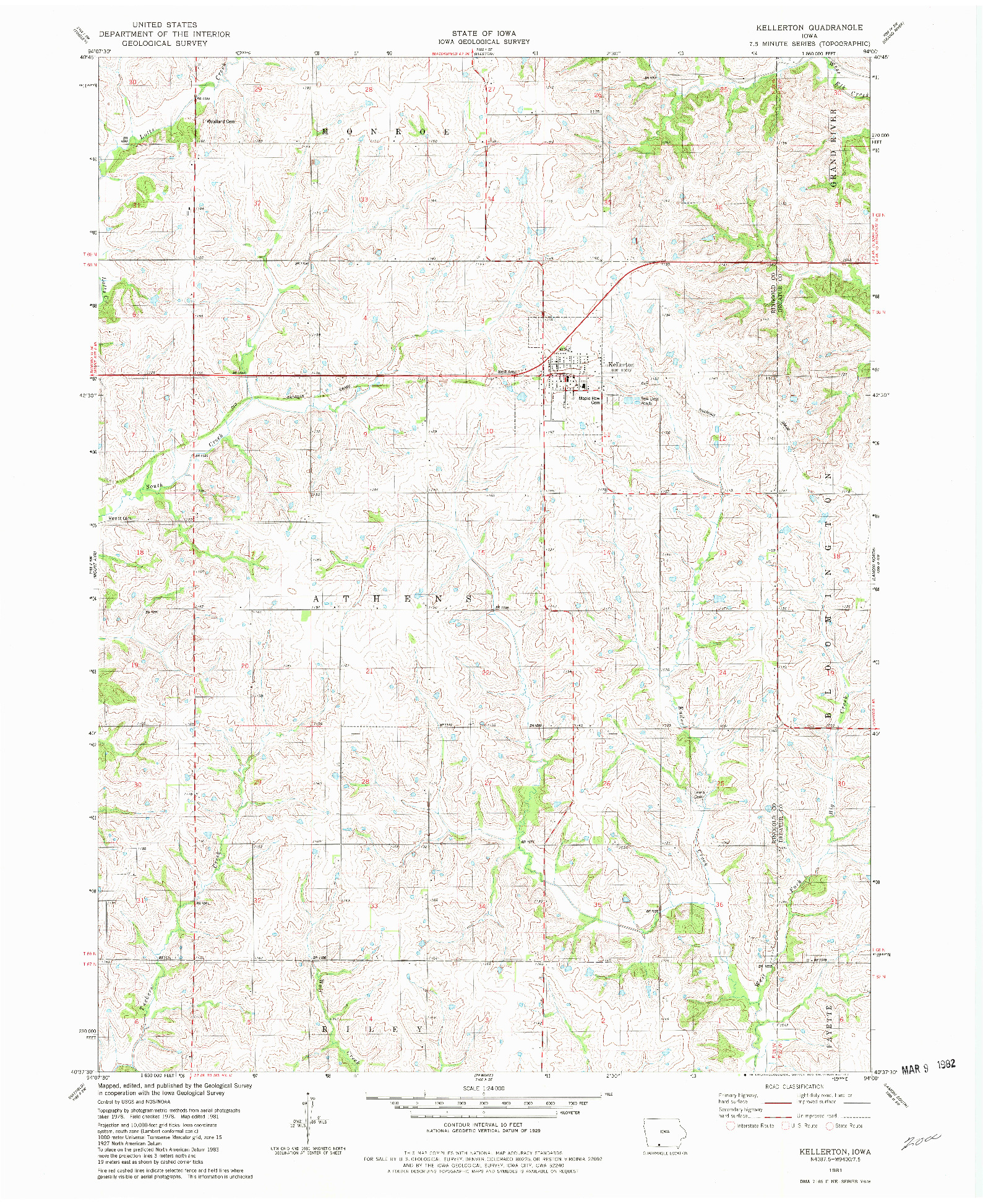 USGS 1:24000-SCALE QUADRANGLE FOR KELLERTON, IA 1981