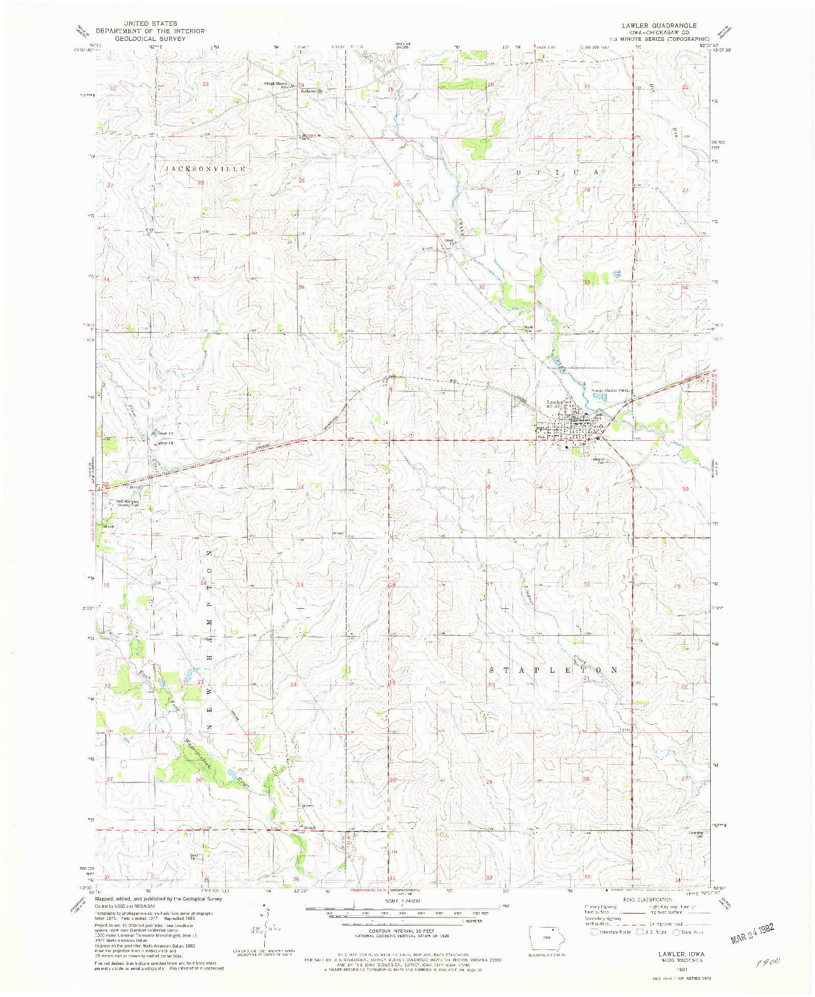 USGS 1:24000-SCALE QUADRANGLE FOR LAWLER, IA 1981