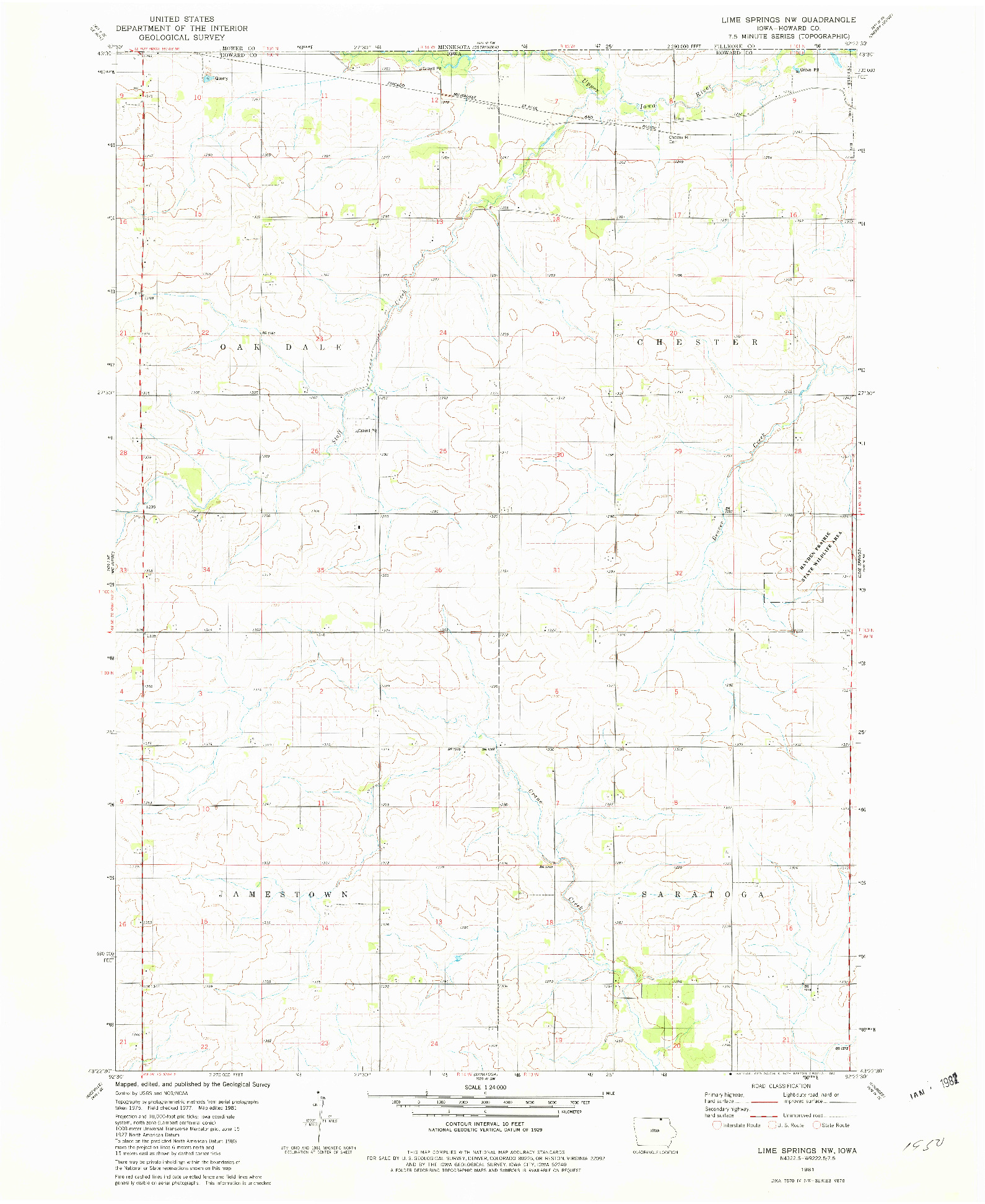 USGS 1:24000-SCALE QUADRANGLE FOR LIME SPRINGS NW, IA 1981