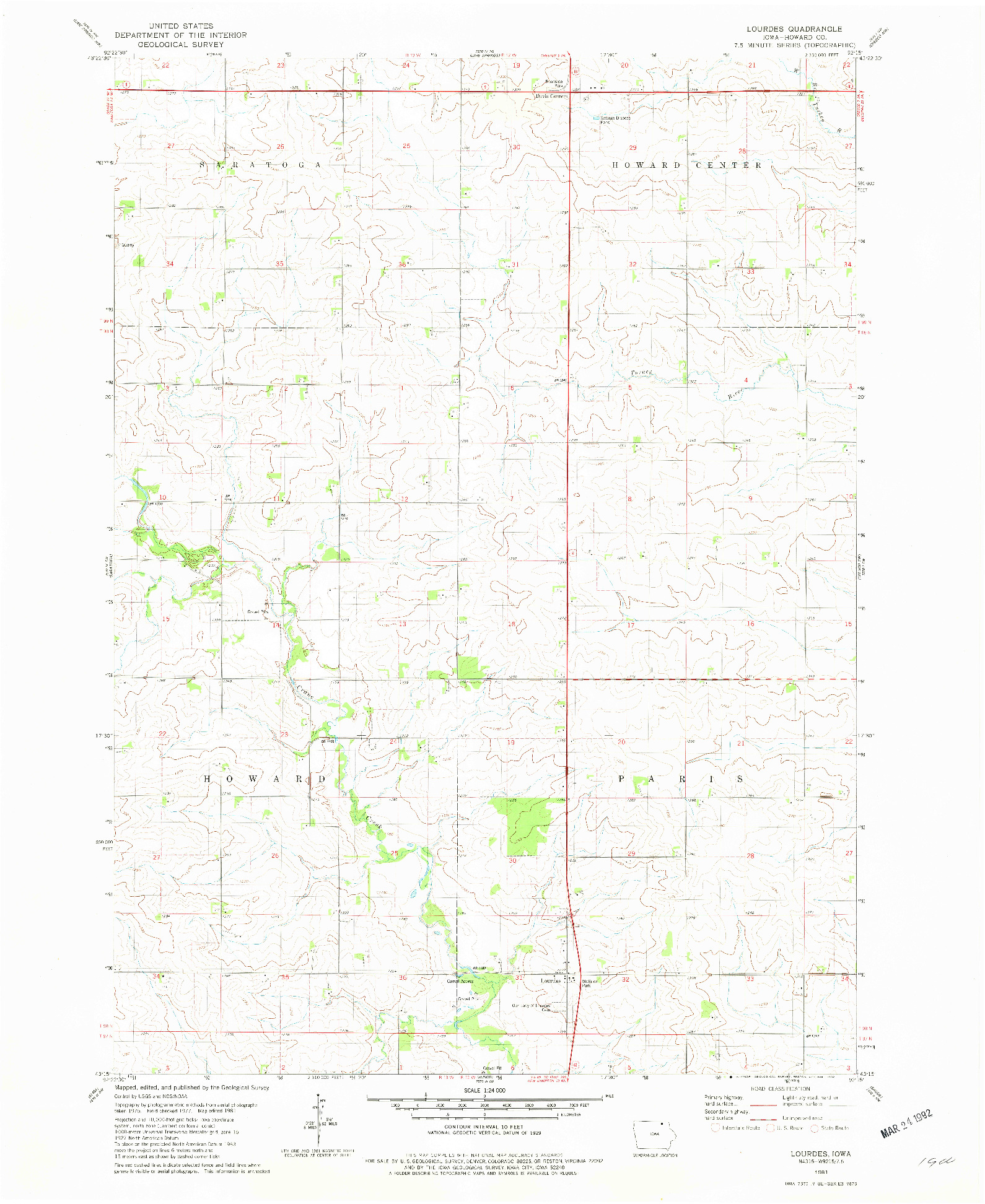 USGS 1:24000-SCALE QUADRANGLE FOR LOURDES, IA 1981