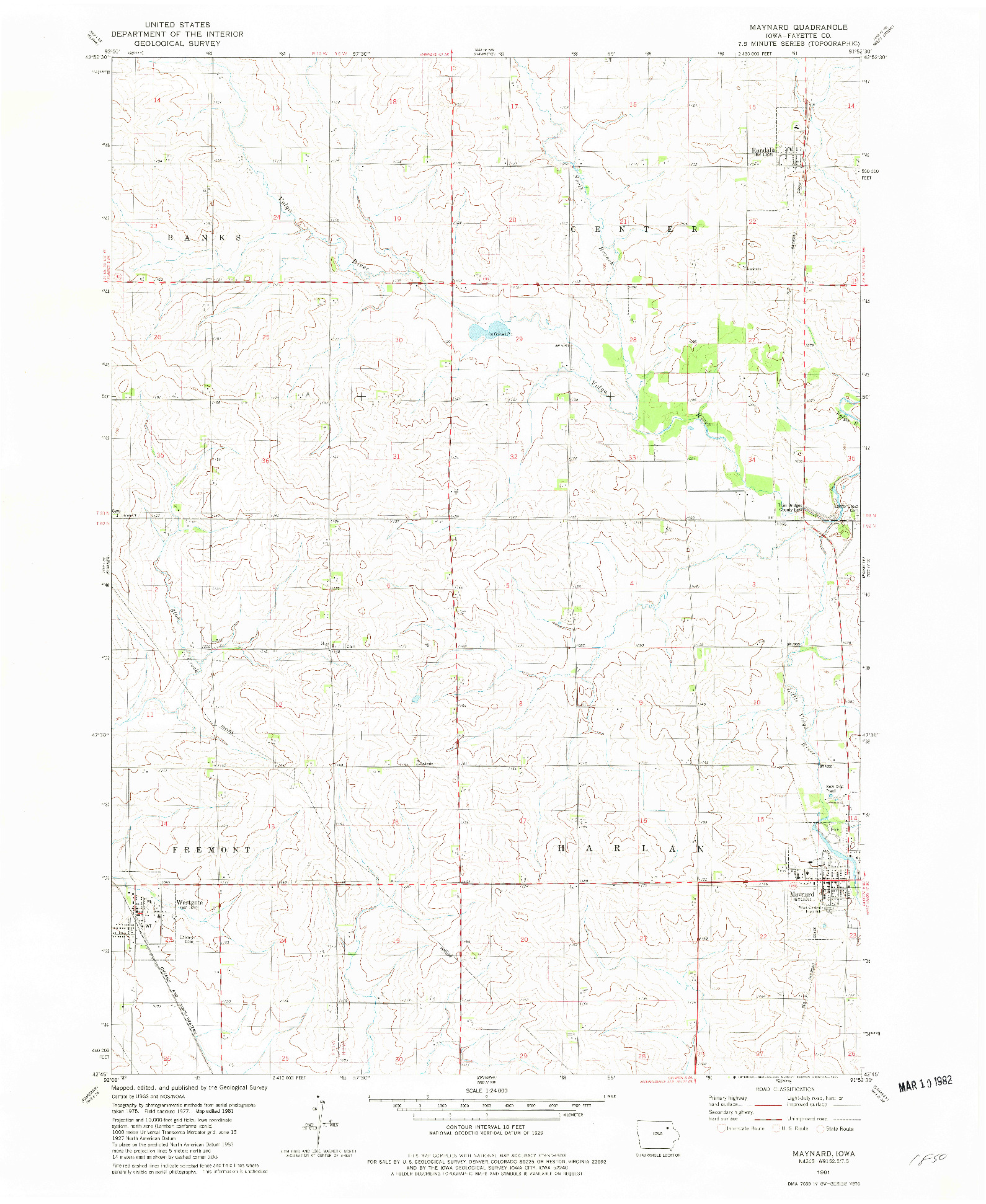 USGS 1:24000-SCALE QUADRANGLE FOR MAYNARD, IA 1981