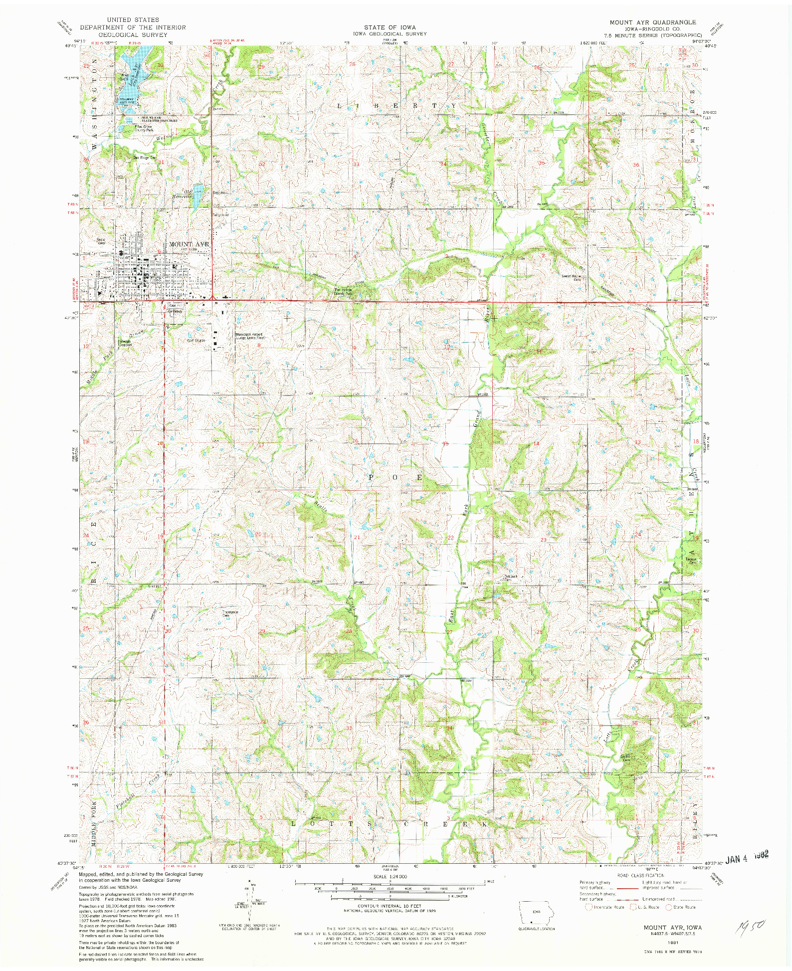 USGS 1:24000-SCALE QUADRANGLE FOR MOUNT AYR, IA 1981