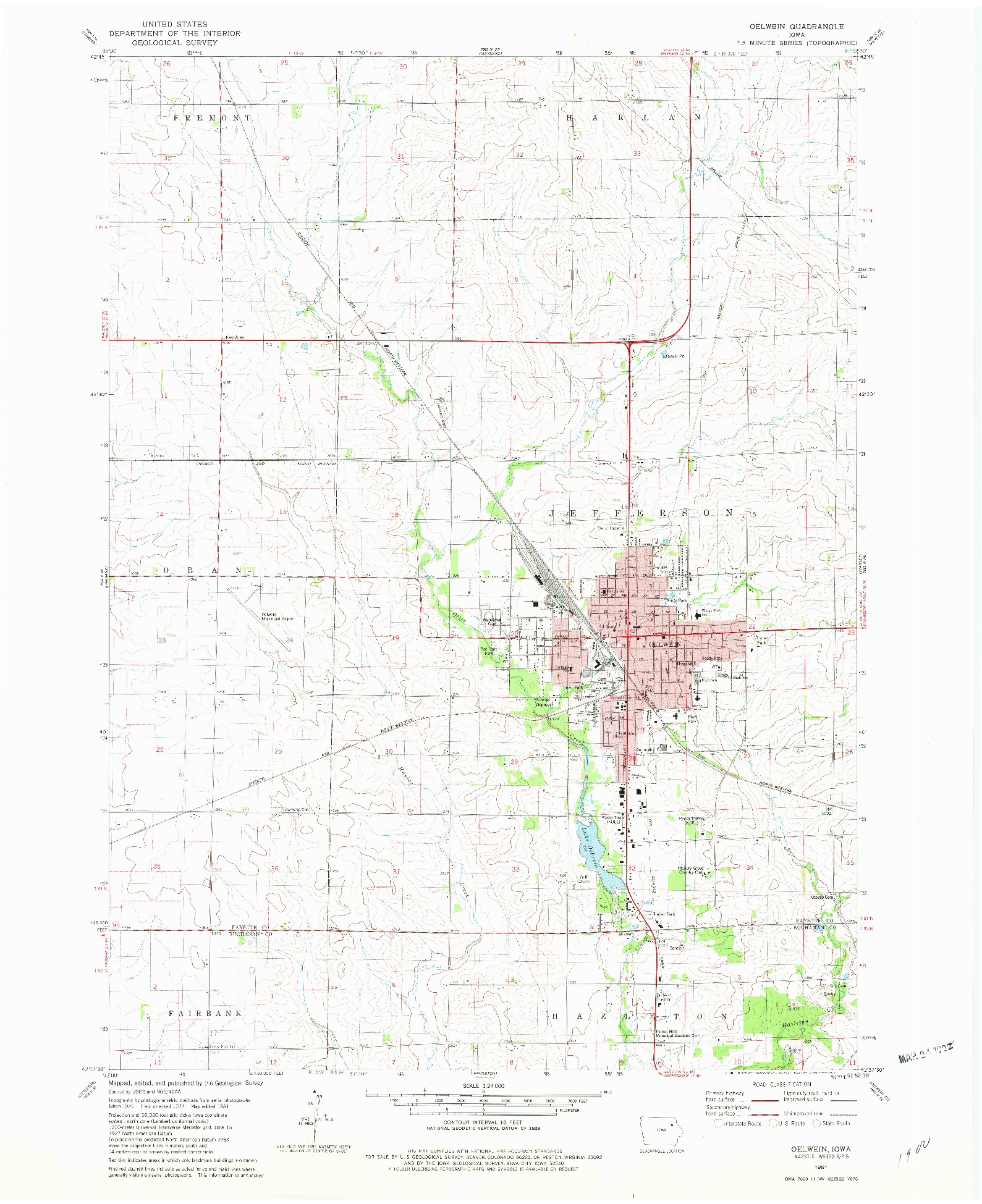 USGS 1:24000-SCALE QUADRANGLE FOR OELWEIN, IA 1981