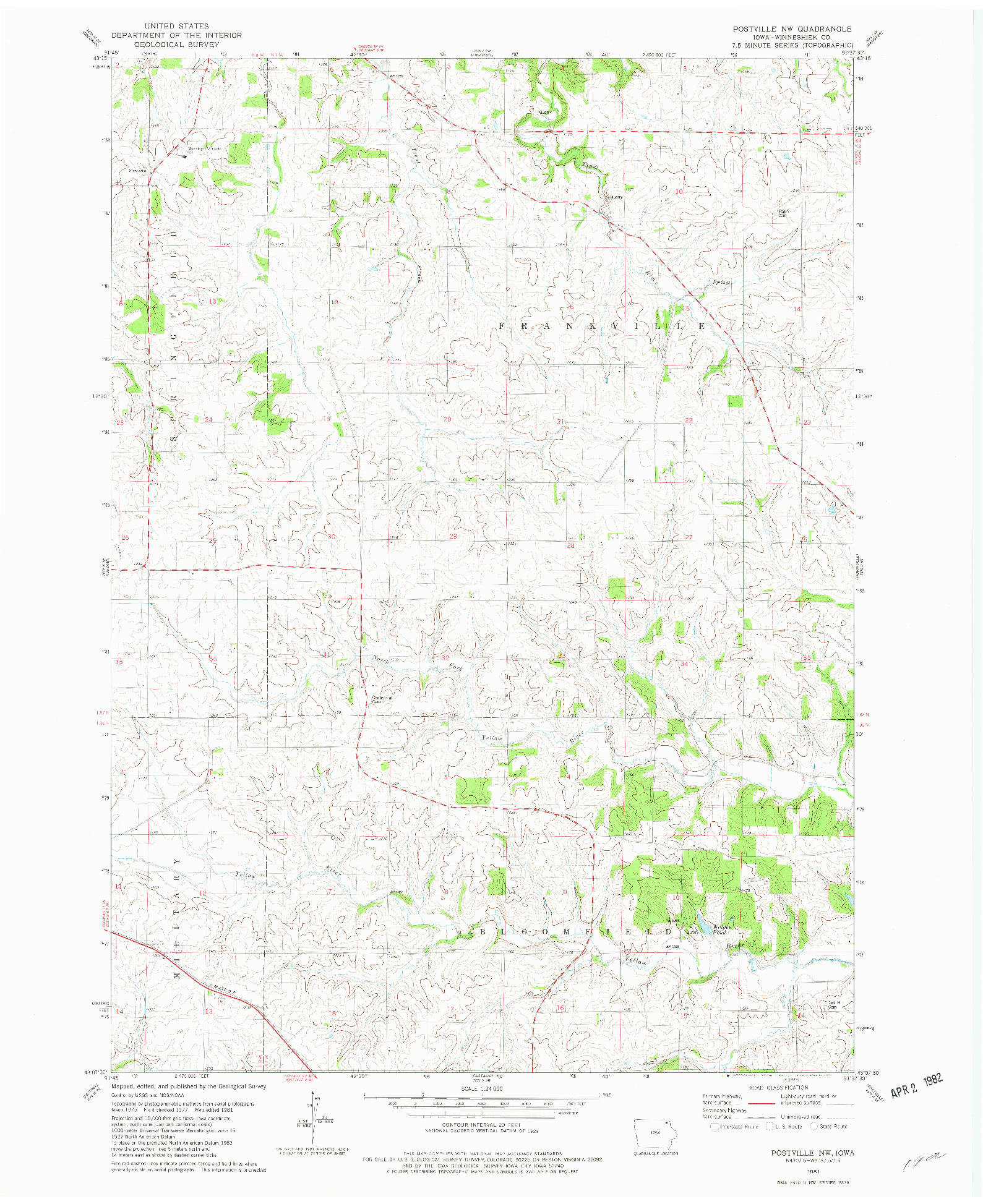 USGS 1:24000-SCALE QUADRANGLE FOR POSTVILLE NW, IA 1981