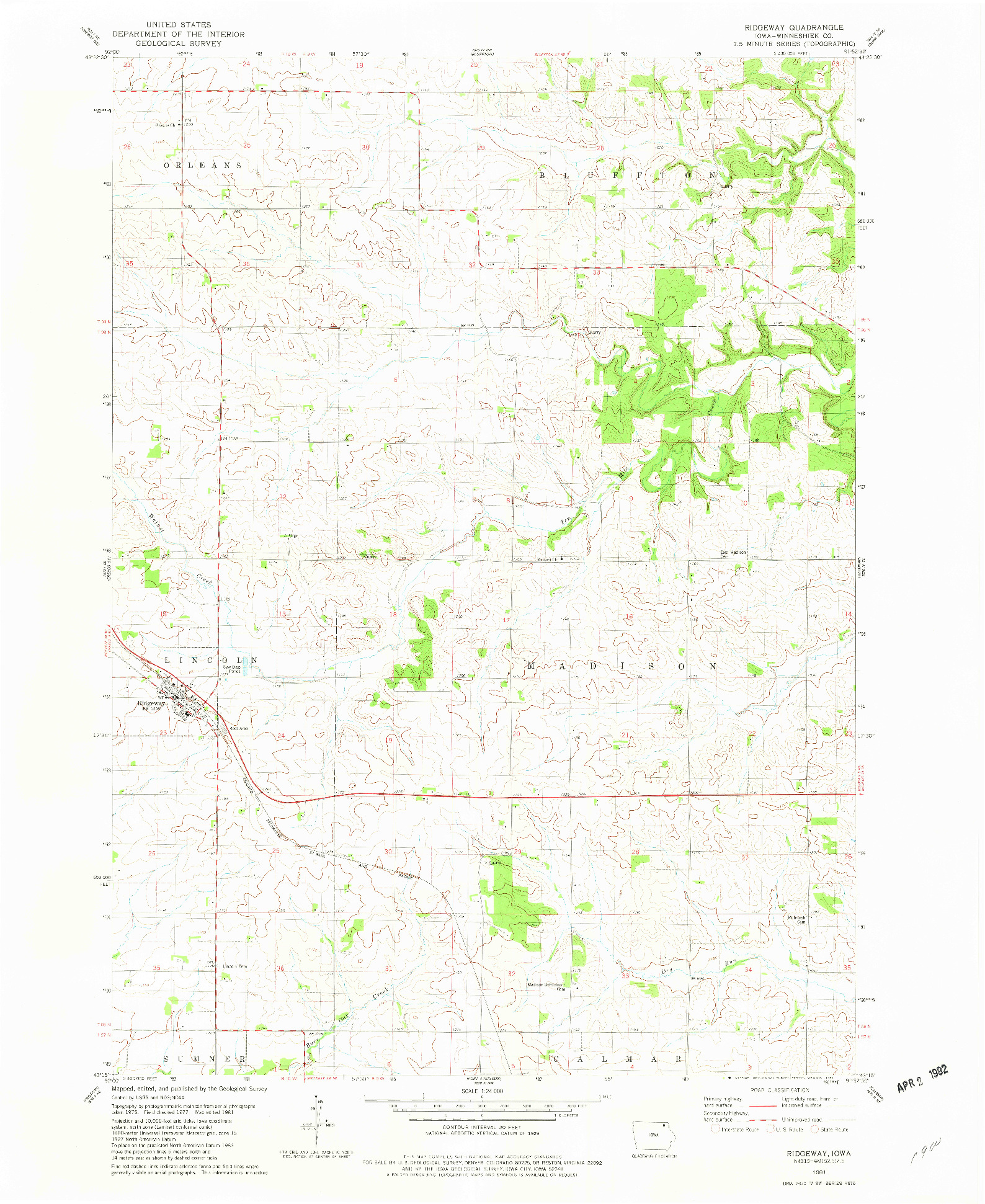 USGS 1:24000-SCALE QUADRANGLE FOR RIDGEWAY, IA 1981